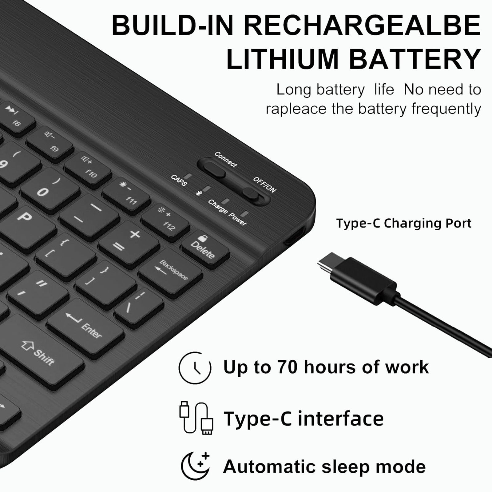 Candytech KEYBEE Bluetooth Keyboard for 10 Inch Tablets (ABS Material with 78 Keys, Black)_7