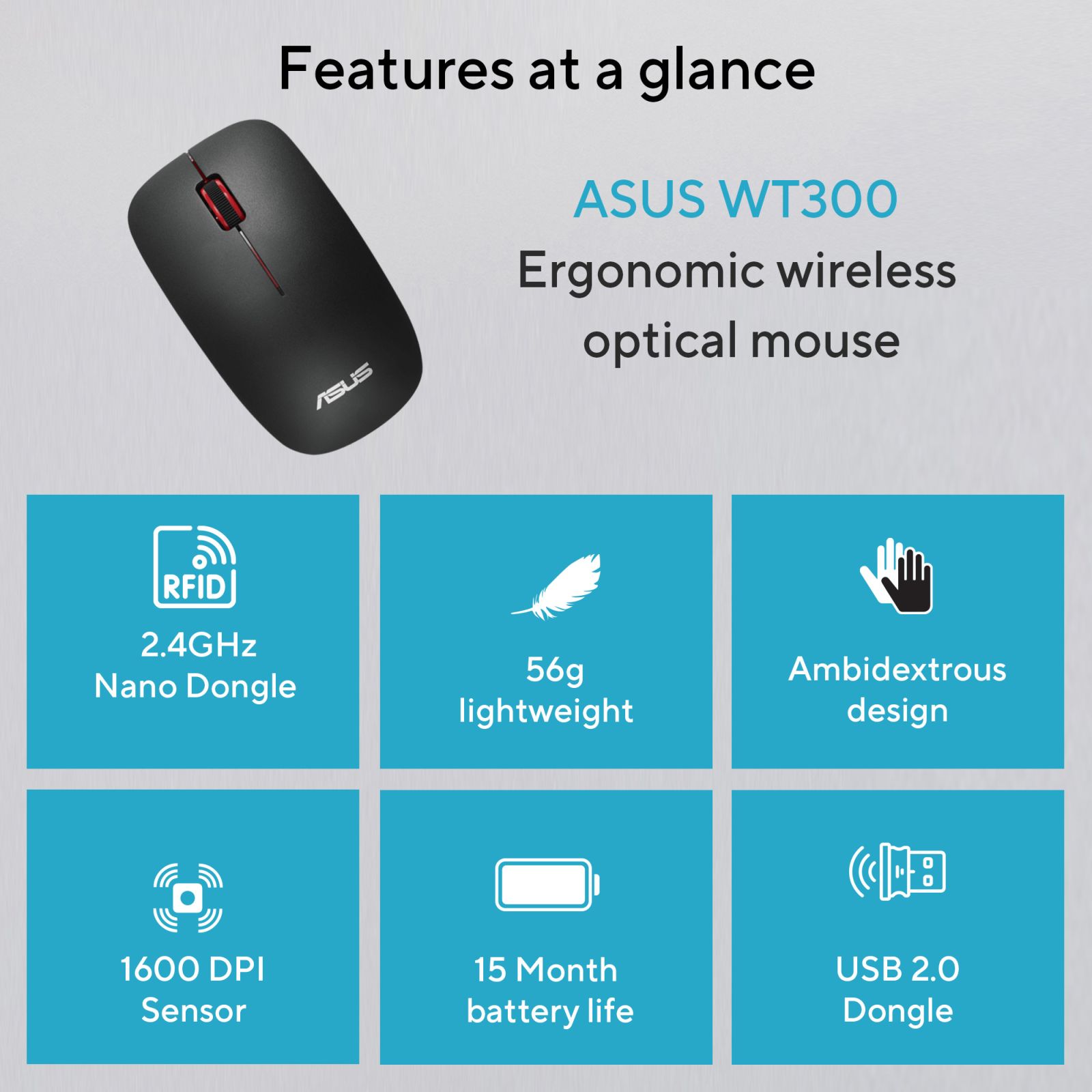 ASUS WT300 Wireless Mouse with 2.4GHz Nano Dongle (1000 to 1600 DPI Adjustable, Optical Sensor, Matte Black)_6