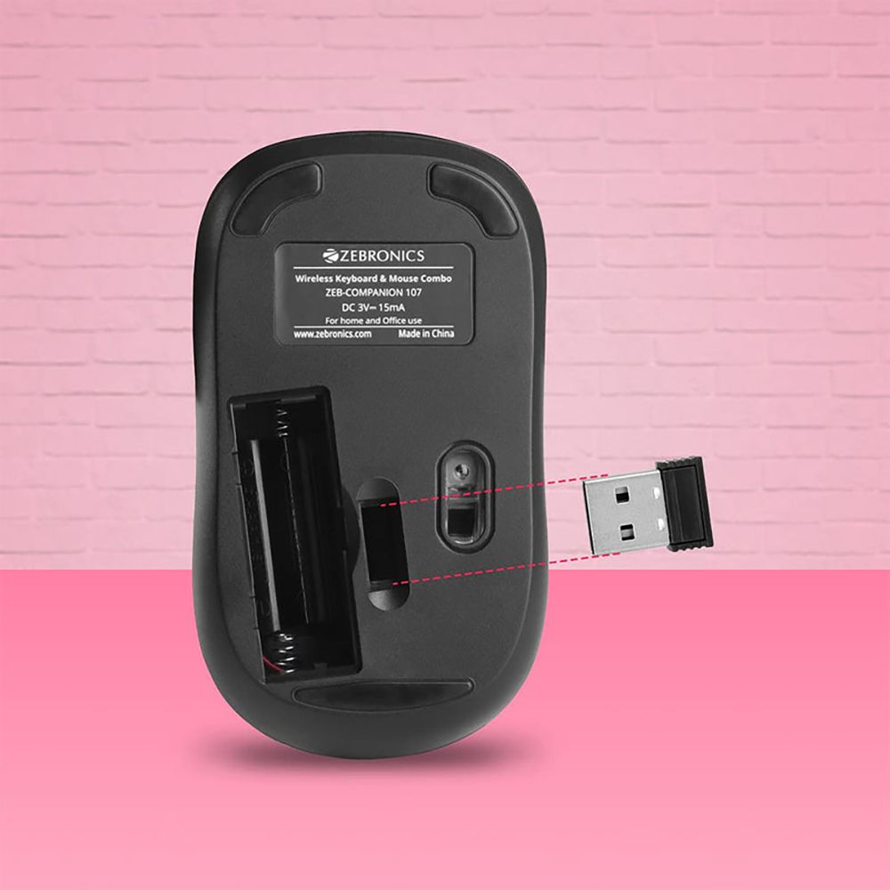 Zebronics Zeb Companion 107 Wireless Keyboard & Mouse Combo (104 Keys, 1200 DPI, Ergonomic Design, Black) Zebronics Zeb Companion 107 Wireless Keyboard & Mouse Combo (104 Keys, 1200 DPI, Ergonomic Design, Black)_6