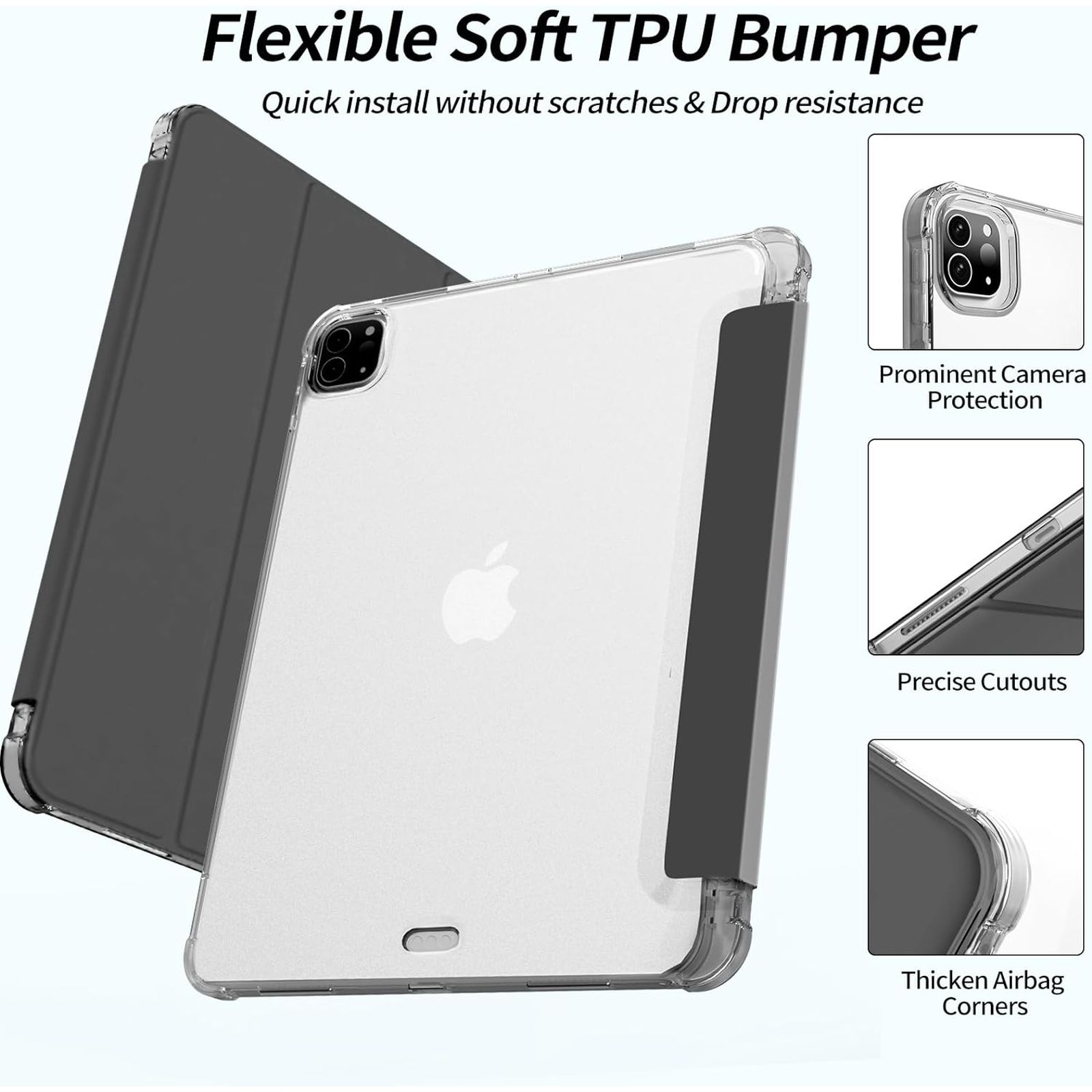 Croma Three Fold Smart Cover for Apple iPad Pro 11 Inch (Shockproof Design, Black)_4