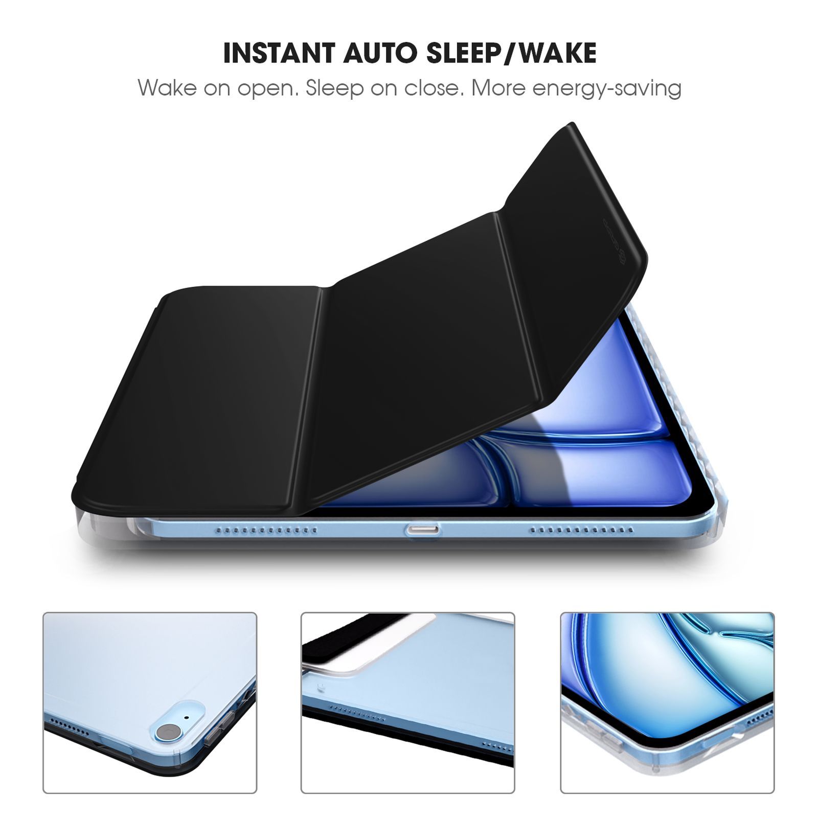 Croma Three Fold Smart Cover for Apple iPad Air 13 Inch (Shockproof Design, Black)_8