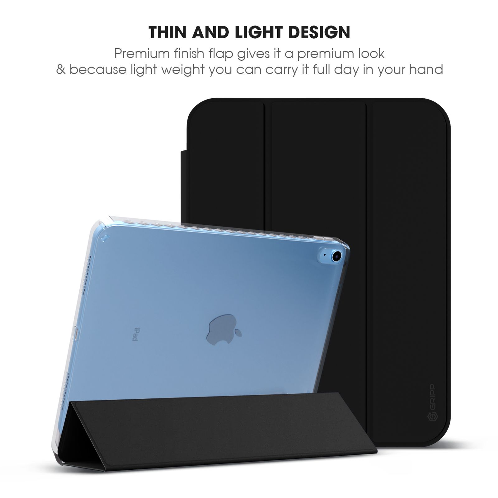 Croma Three Fold Smart Cover for Apple iPad Air 13 Inch (Shockproof Design, Black)_5