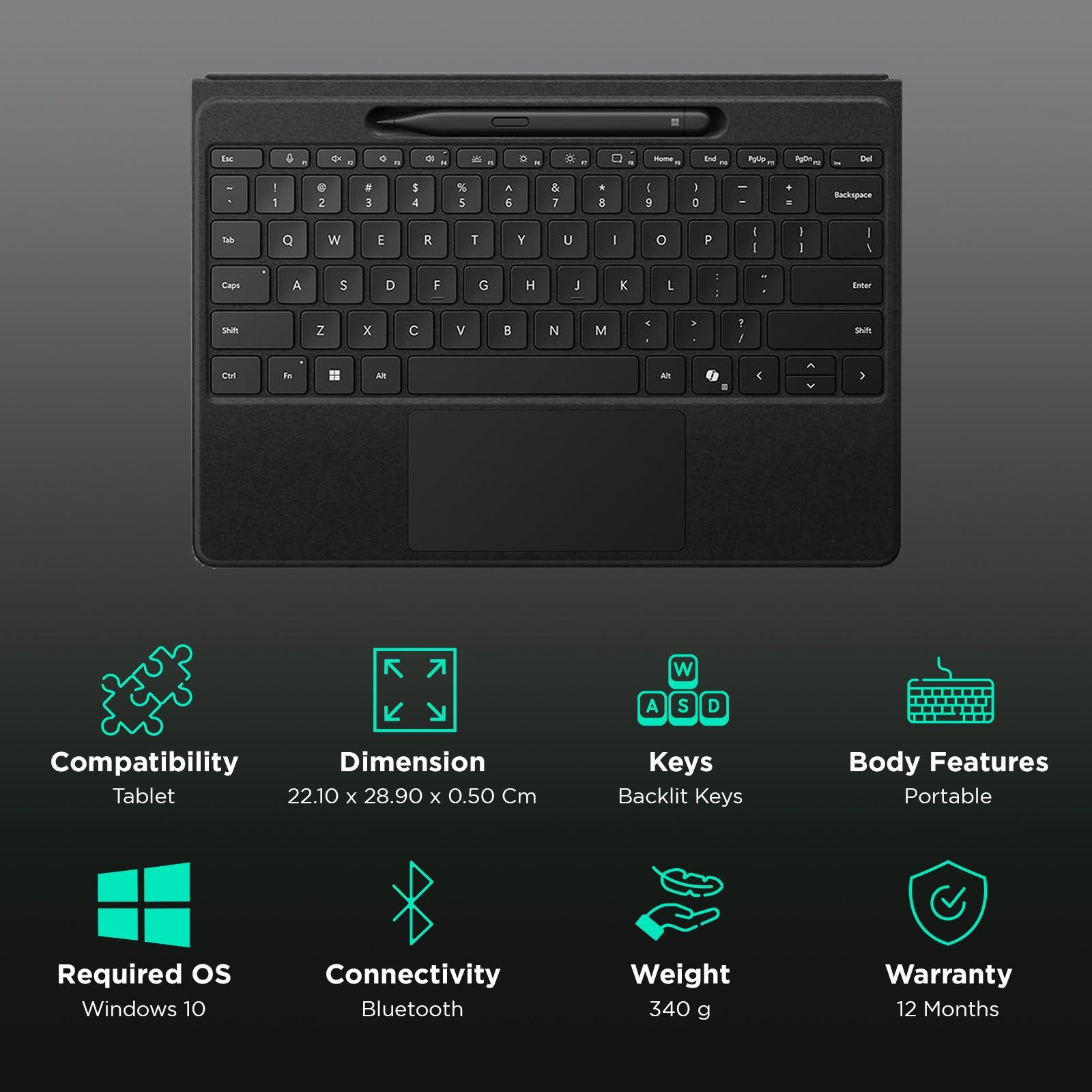 Microsoft EP2-01738 Bluetooth Keyboard for Surface Pro (11th Gen) with Slim Pen (78 Backlit Keys, Black) Microsoft EP2-01738 Bluetooth Keyboard for Surface Pro (11th Gen) with Slim Pen (78 Backlit Keys, Black)_2