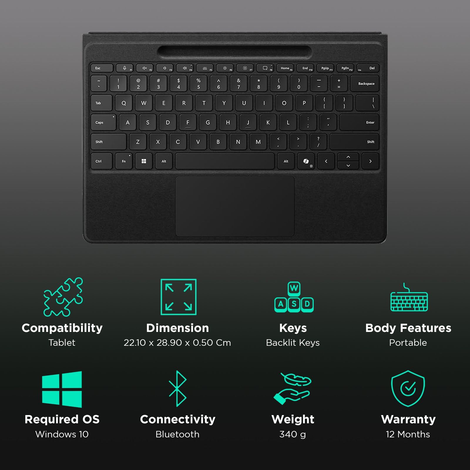 Microsoft EP2-01740 Bluetooth Keyboard for Surface Pro (11th Gen) with Pen Storage (78 Backlit Keys, Black) Microsoft EP2-01740 Bluetooth Keyboard for Surface Pro (11th Gen) with Pen Storage (78 Backlit Keys, Black)_2