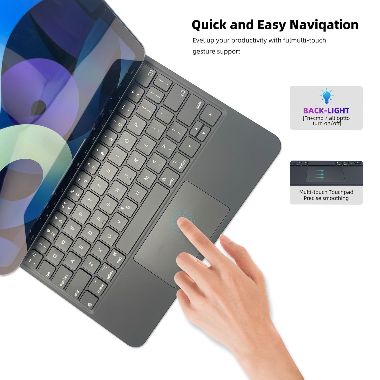 Croma Magic Bluetooth Keyboard Case for iPad Air 10.9 Inch (5th Gen) with 3 Months Battery Life (Backlit Keys, Black)_6