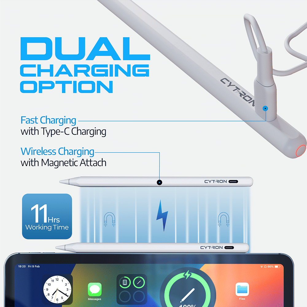 Cytron Stylo Stylus For iPad (Dual Charging Wireless, WL01C, White)_3