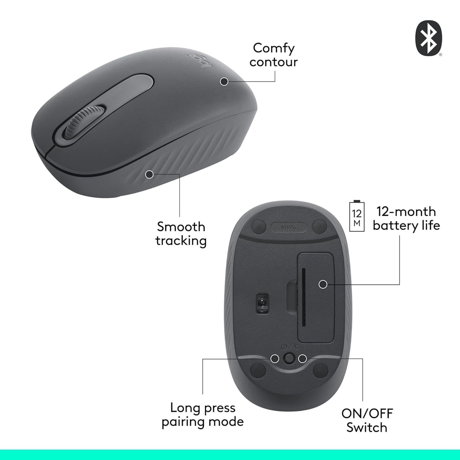 logitech M196 Bluetooth Wireless Optical Performance Mouse with Line-by-Line Scrolling (1000 DPI, Bluetooth Low Energy Technology, Graphite) logitech M196 Bluetooth Wireless Optical Performance Mouse with Line-by-Line Scrolling (1000 DPI, Bluetooth Low Energy Technology, Graphite)_8