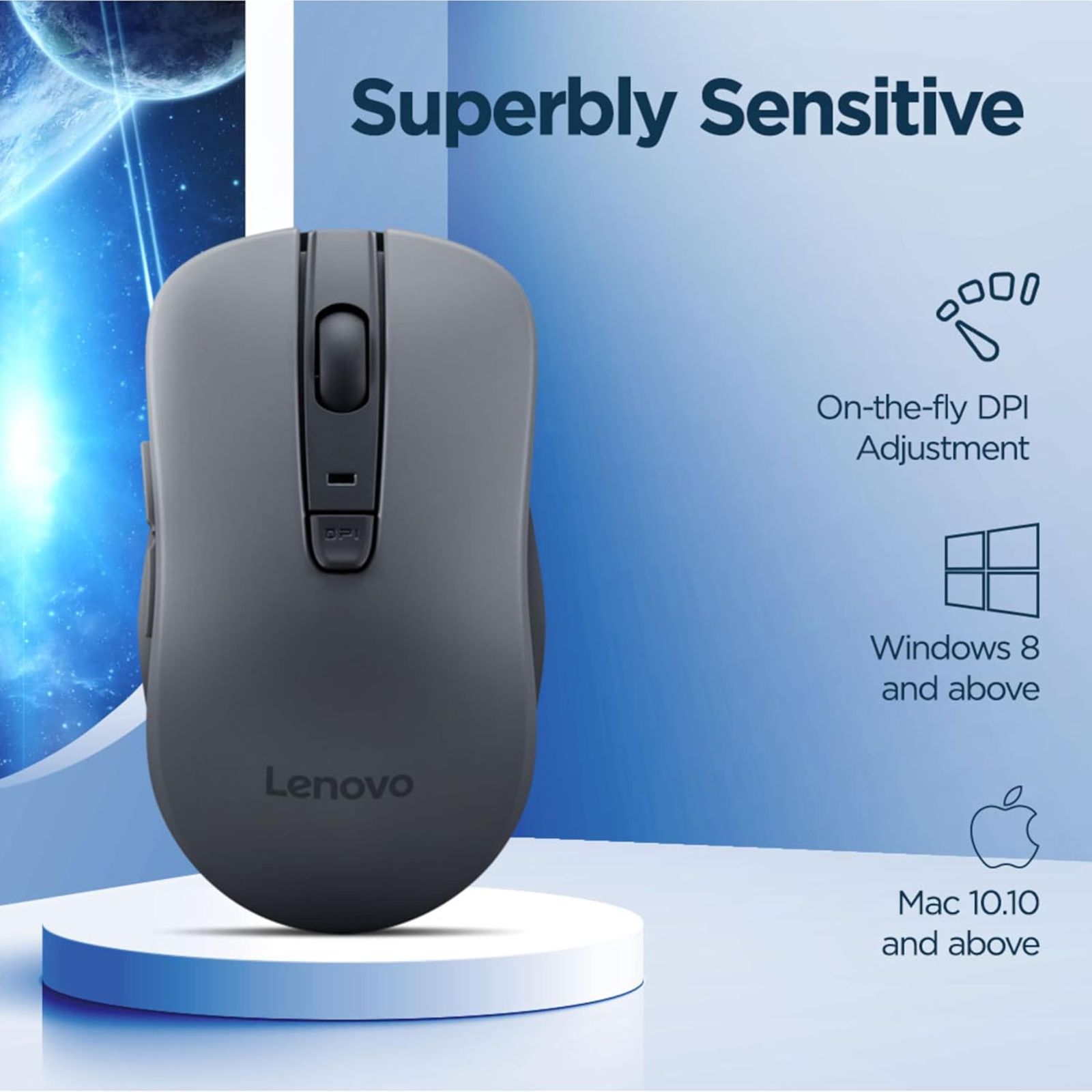 Lenovo WL310 Bluetooth 5.0 Wireless Optical Performance Mouse with 2 Way Scroll Wheel (1600 DPI Adjustable, DPI LED Indicator, Grey)_10