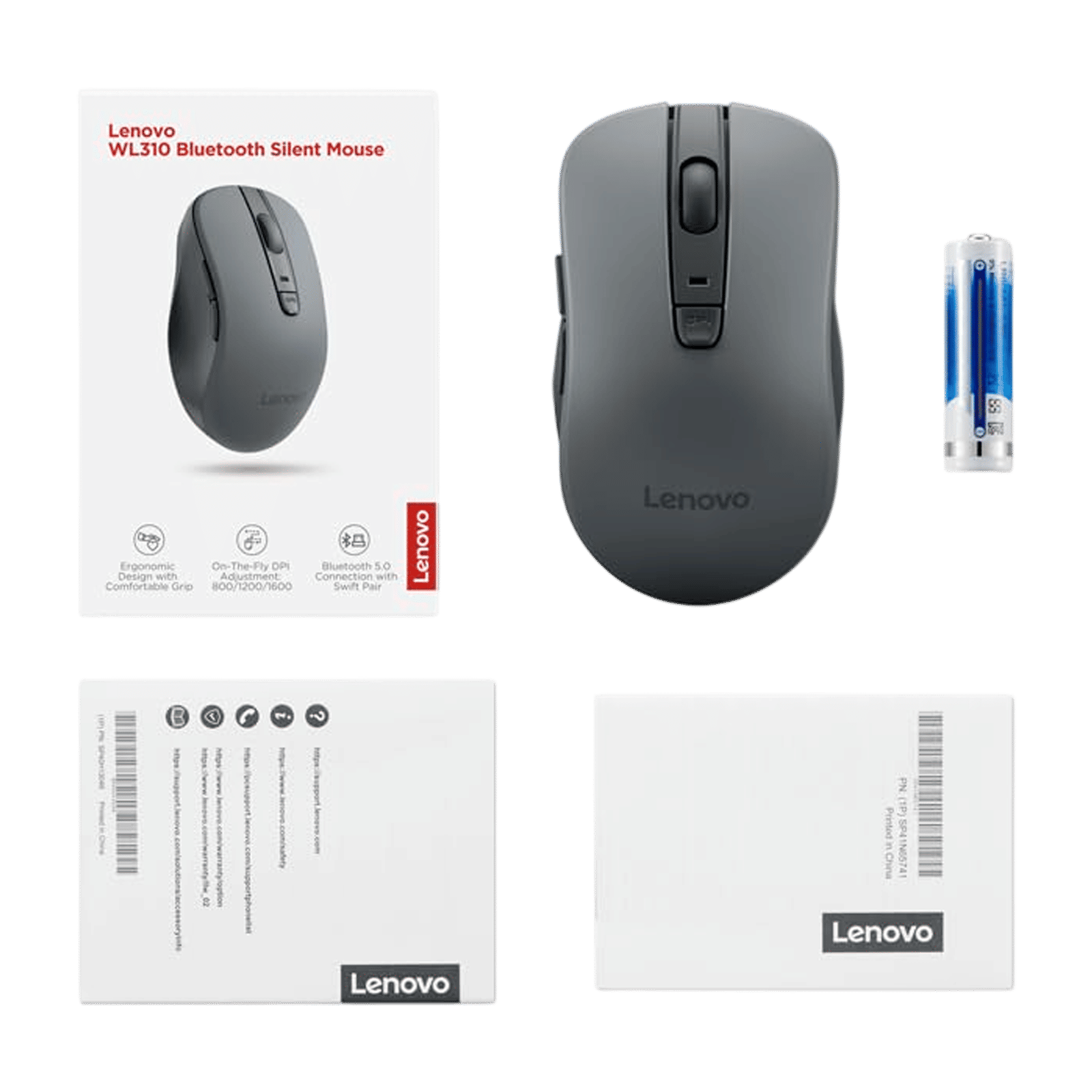 Lenovo WL310 Bluetooth 5.0 Wireless Optical Performance Mouse with 2 Way Scroll Wheel (1600 DPI Adjustable, DPI LED Indicator, Grey)_6