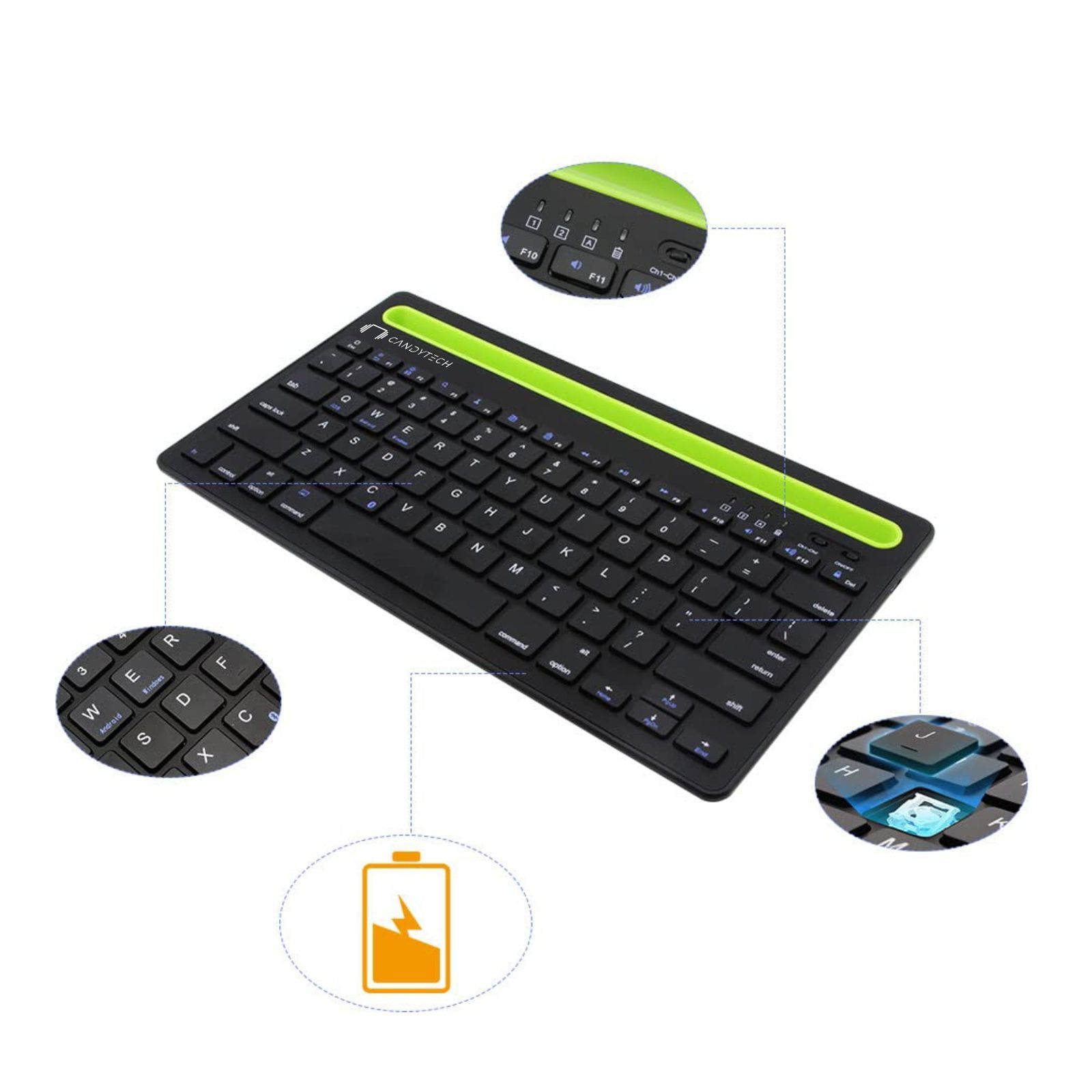 Candytech Hydra Pad Bluetooth Keyboard for Tablets with Type C Charging (Compact Size, Black)_6