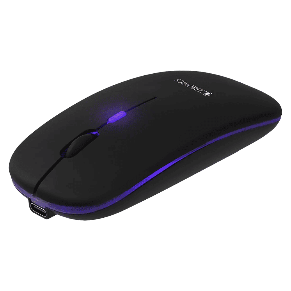 ZEBRONICS Zeb-Blanc Rechargeable Wireless Optical Mouse with Type C Adapter (1600 DPI, Silent Operation, Black)_1