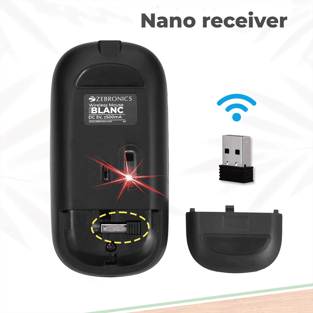 ZEBRONICS Zeb-Blanc Rechargeable Wireless Optical Mouse with Type C Adapter (1600 DPI, Silent Operation, Black)_12