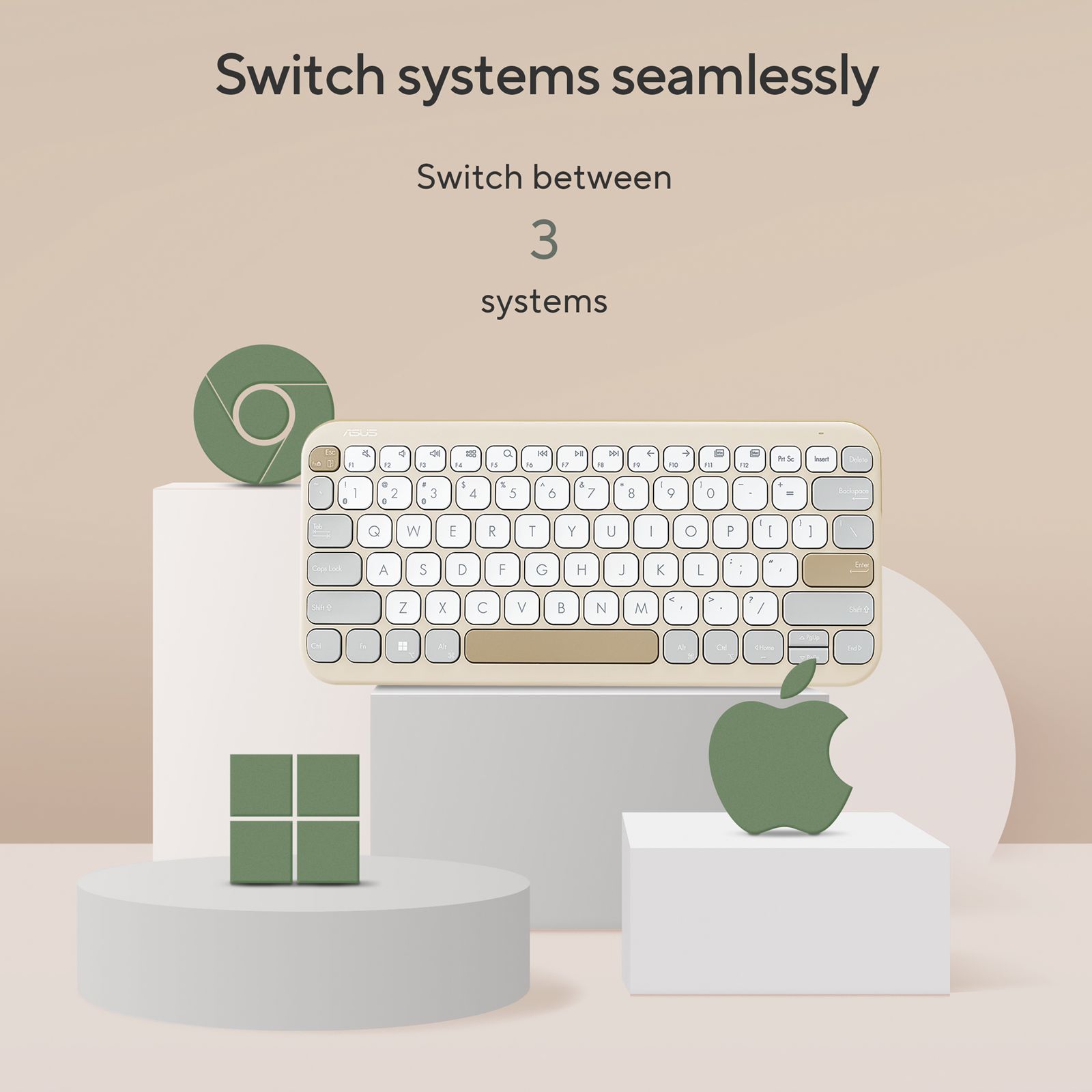 ASUS Marshmallow KW100-OM Bluetooth 5.0 Wireless Keyboard with Up to 3 Devices Connectivity (1.6mm Travel Distance, Oat Milk)_8