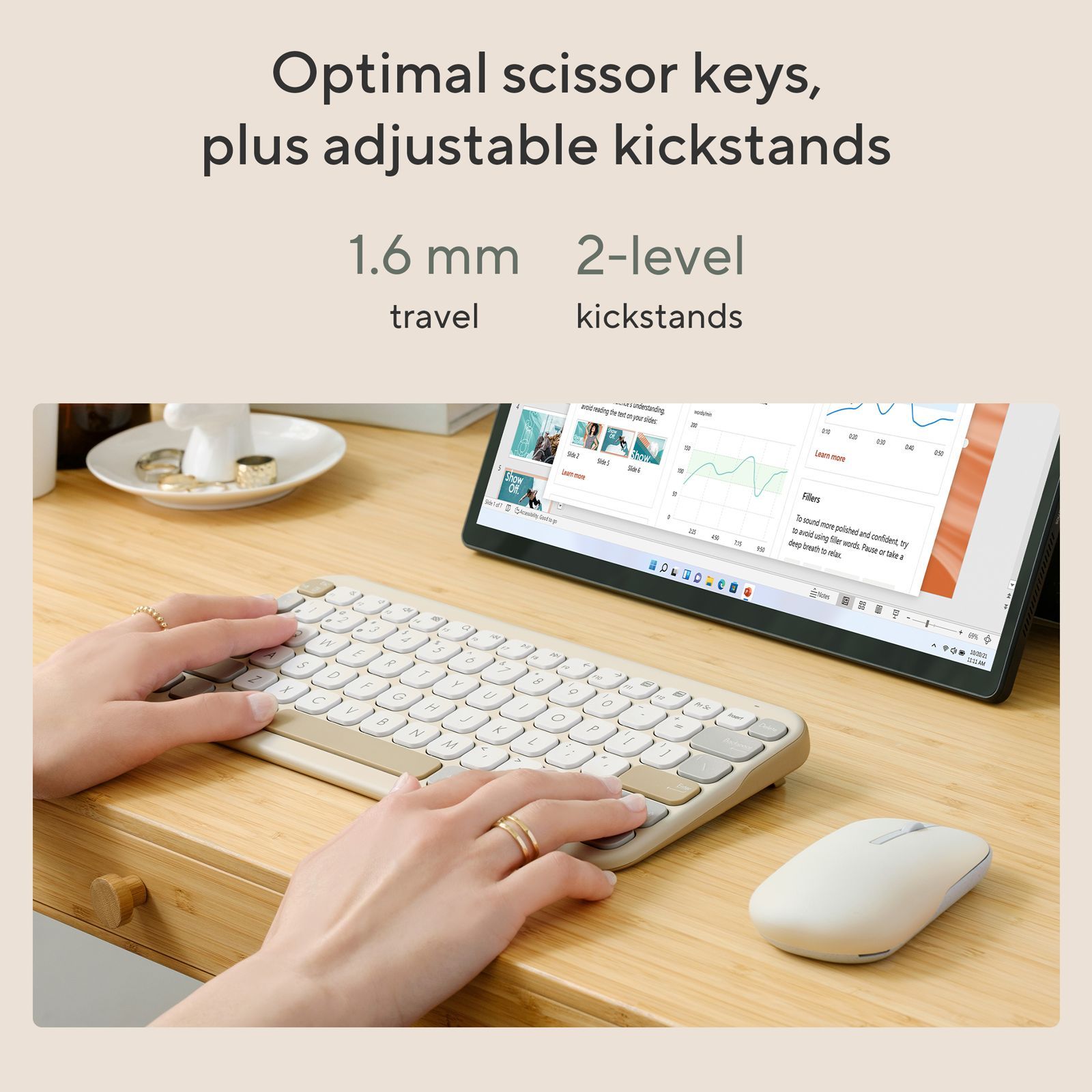 ASUS Marshmallow KW100-OM Bluetooth 5.0 Wireless Keyboard with Up to 3 Devices Connectivity (1.6mm Travel Distance, Oat Milk)_9