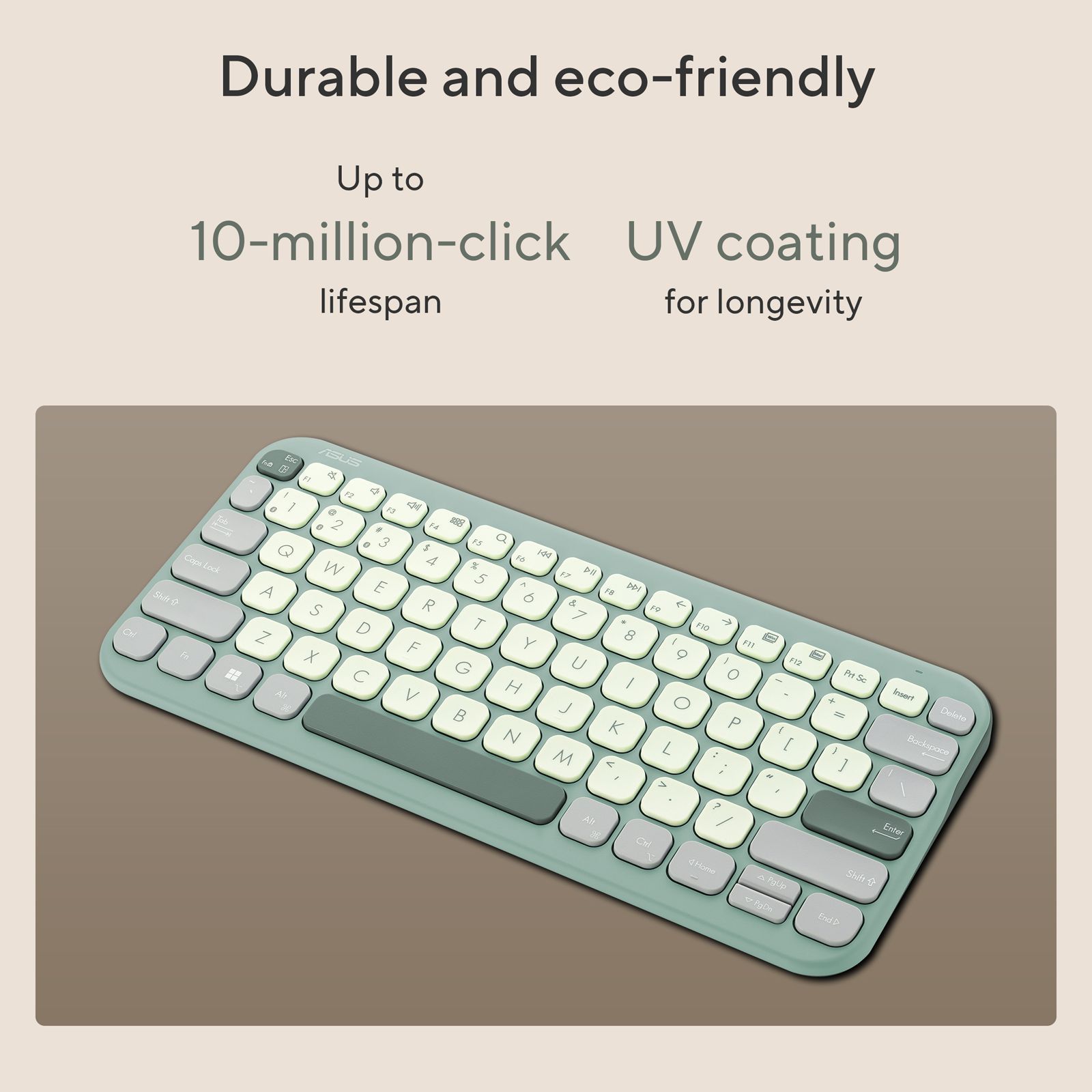 ASUS Marshmallow KW100-GTL Bluetooth 5.0 Wireless Keyboard with Up to 3 Devices Connectivity (1.6mm Travel Distance, Green Tea Latte)_12