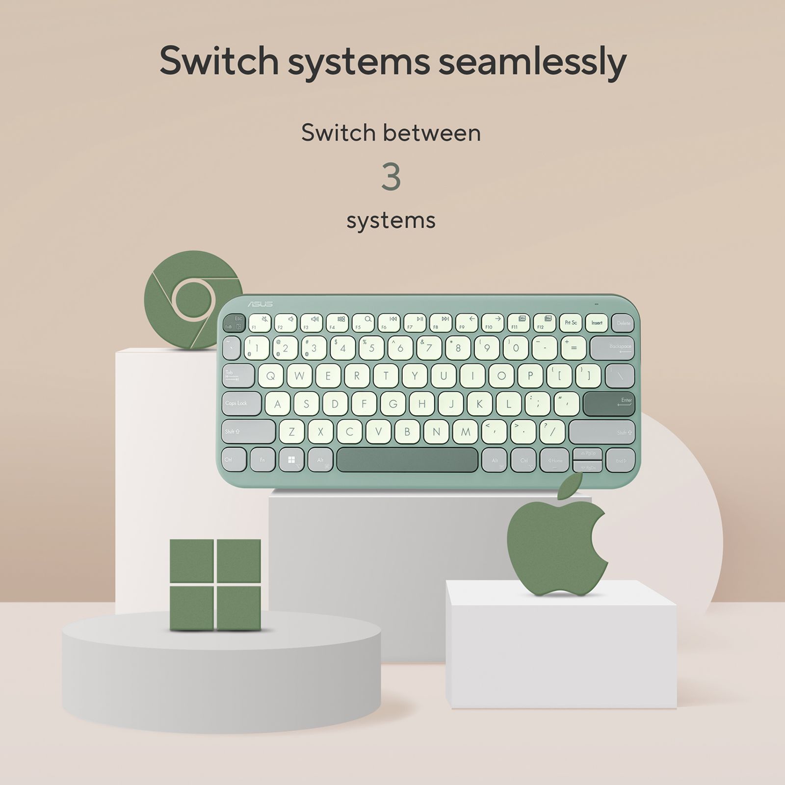 ASUS Marshmallow KW100-GTL Bluetooth 5.0 Wireless Keyboard with Up to 3 Devices Connectivity (1.6mm Travel Distance, Green Tea Latte)_8