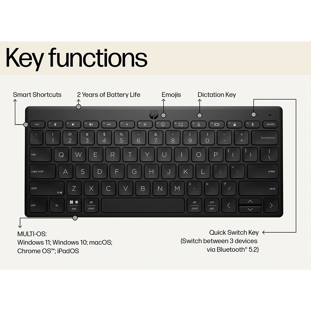 HP 350 Bluetooth 5.2 Wireless Keyboard with Up to 3 Devices Connectivity (OS Auto-Detection, Black) HP 350 Bluetooth 5.2 Wireless Keyboard with Up to 3 Devices Connectivity (OS Auto-Detection, Black)_11