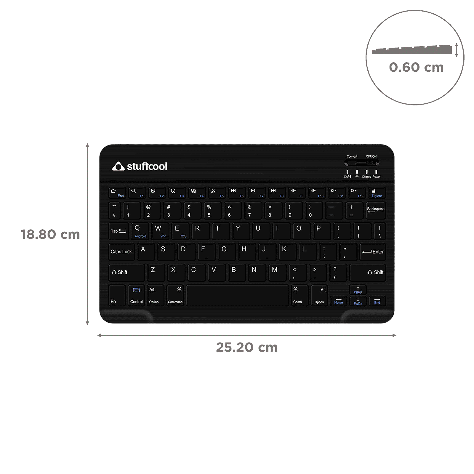 stuffcool BK-630 Rechargeable Bluetooth Wireless Keyboard with LED Indicator (On/Off Switch, Black)_3