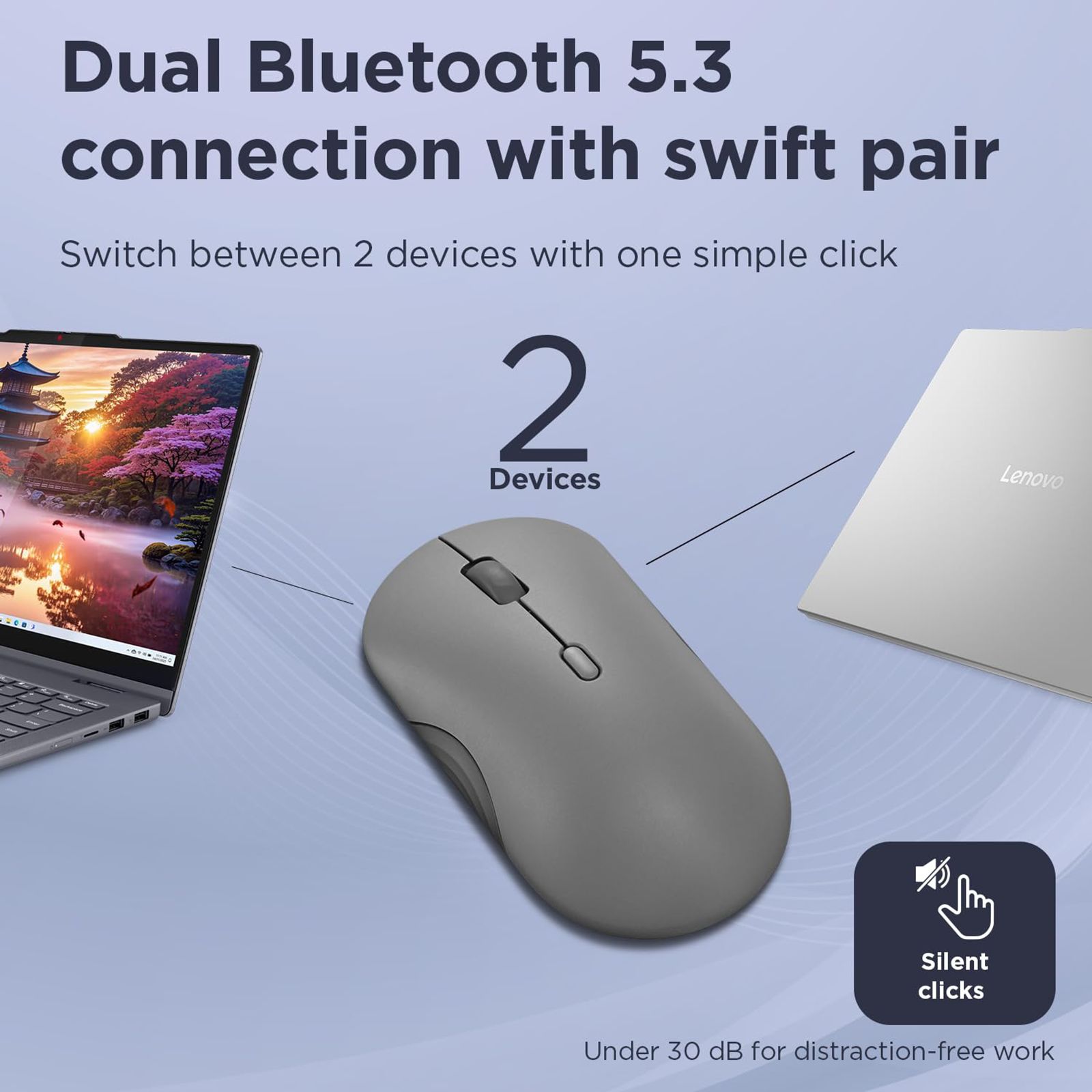 Lenovo 350 Silent Bluetooth 5.3 Wireless Optical Performance Mouse with Customizable Buttons (2400 DPI Adjustable, Full-size Ambidextrous Ergonomic, Luna Grey)_10