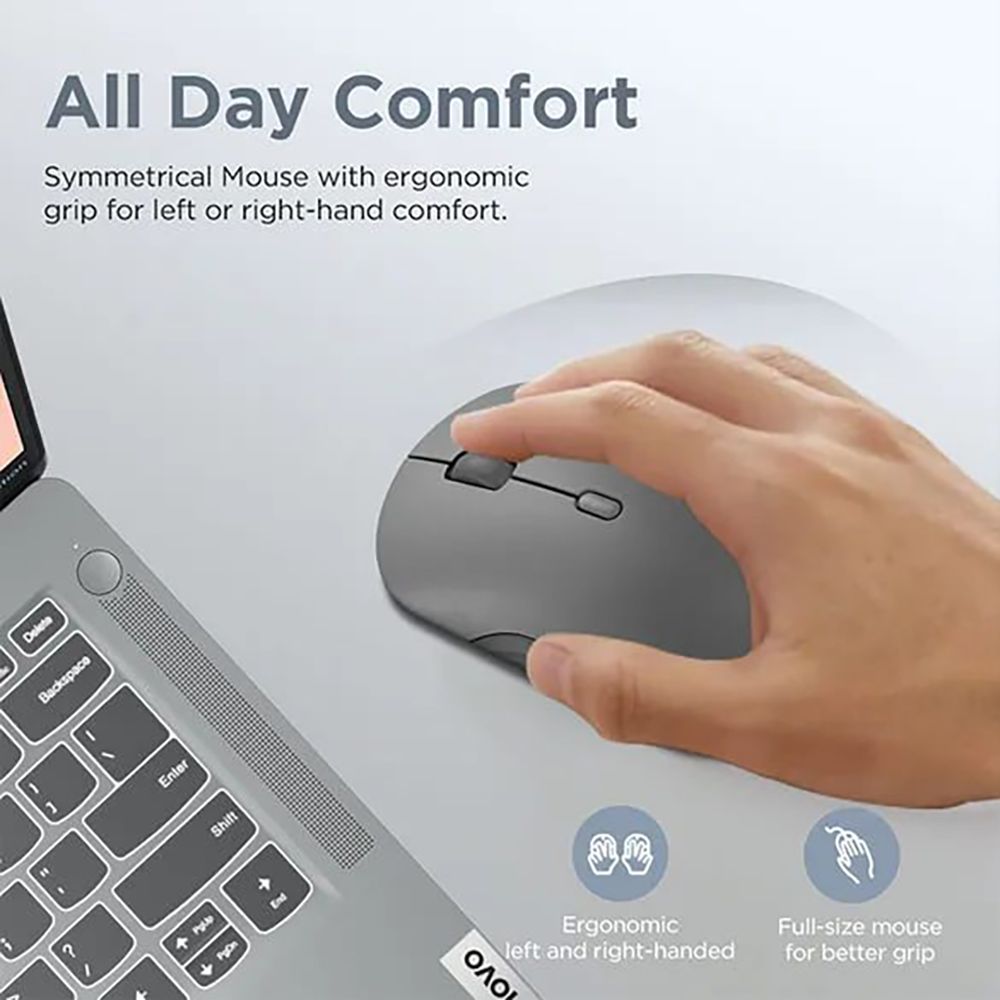 Lenovo 350 Silent Bluetooth 5.3 Wireless Optical Performance Mouse with Customizable Buttons (2400 DPI Adjustable, Full-size Ambidextrous Ergonomic, Luna Grey)_15