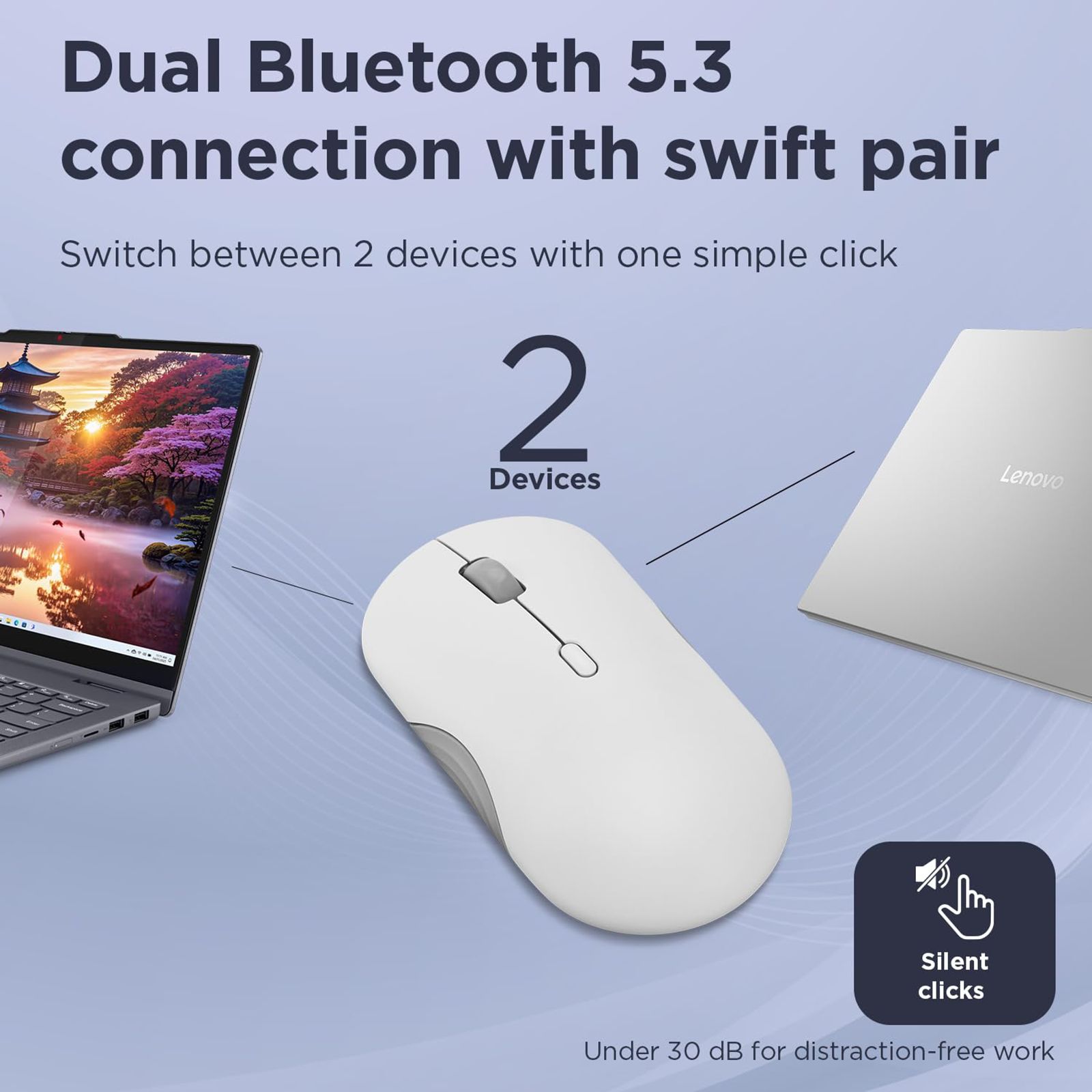 Lenovo 350 Silent Bluetooth 5.3 Wireless Optical Performance Mouse with Customizable Buttons (2400 DPI Adjustable, Full-size Ambidextrous Ergonomic, Cloud Grey)_7