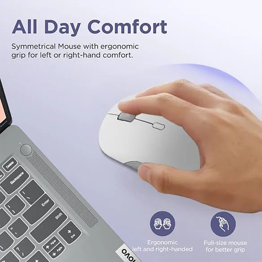 Lenovo 350 Silent Bluetooth 5.3 Wireless Optical Performance Mouse with Customizable Buttons (2400 DPI Adjustable, Full-size Ambidextrous Ergonomic, Cloud Grey)_14