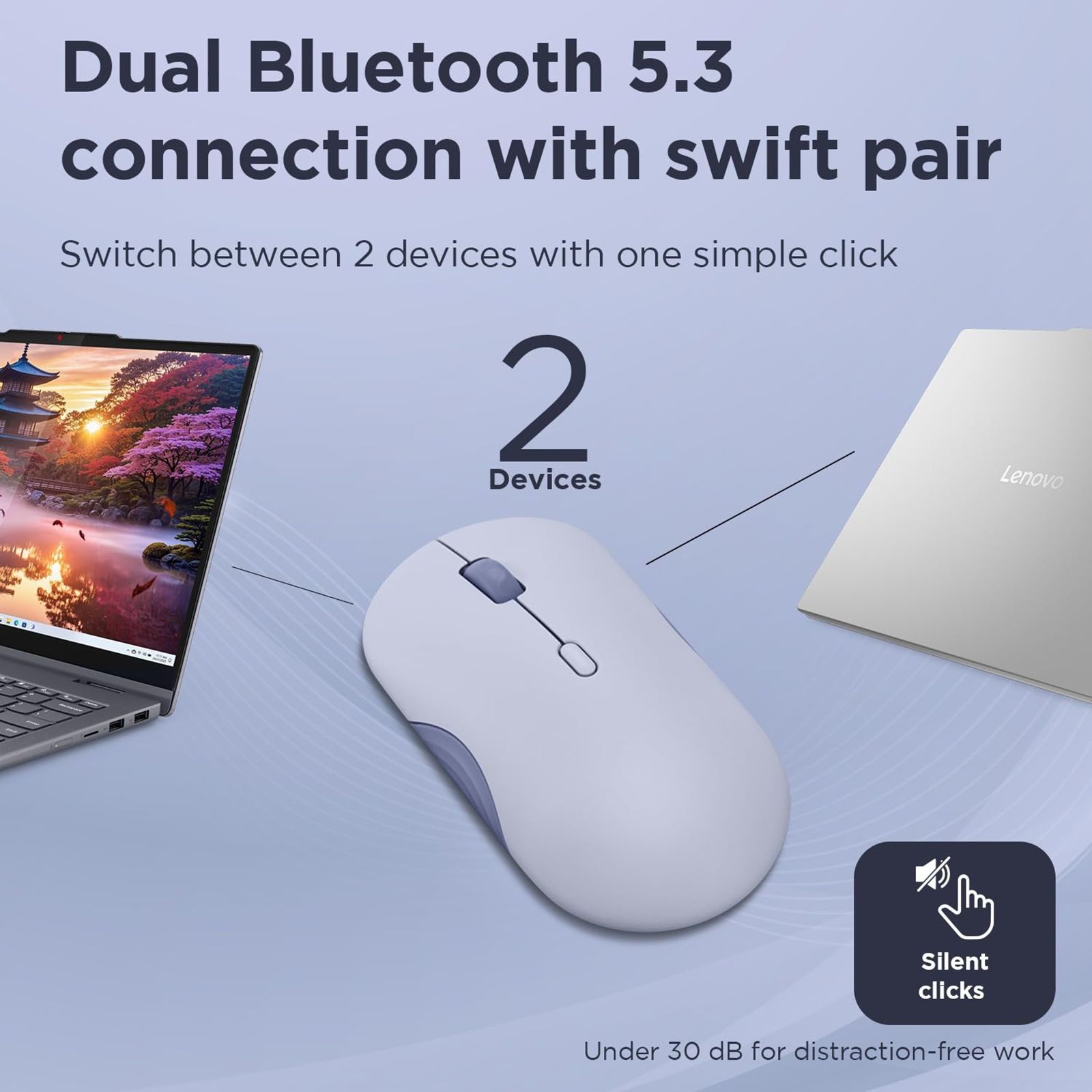 Lenovo 350 Silent Bluetooth 5.3 Wireless Optical Performance Mouse with Customizable Buttons (2400 DPI Adjustable, Full-size Ambidextrous Ergonomic, Meta Grape)_8