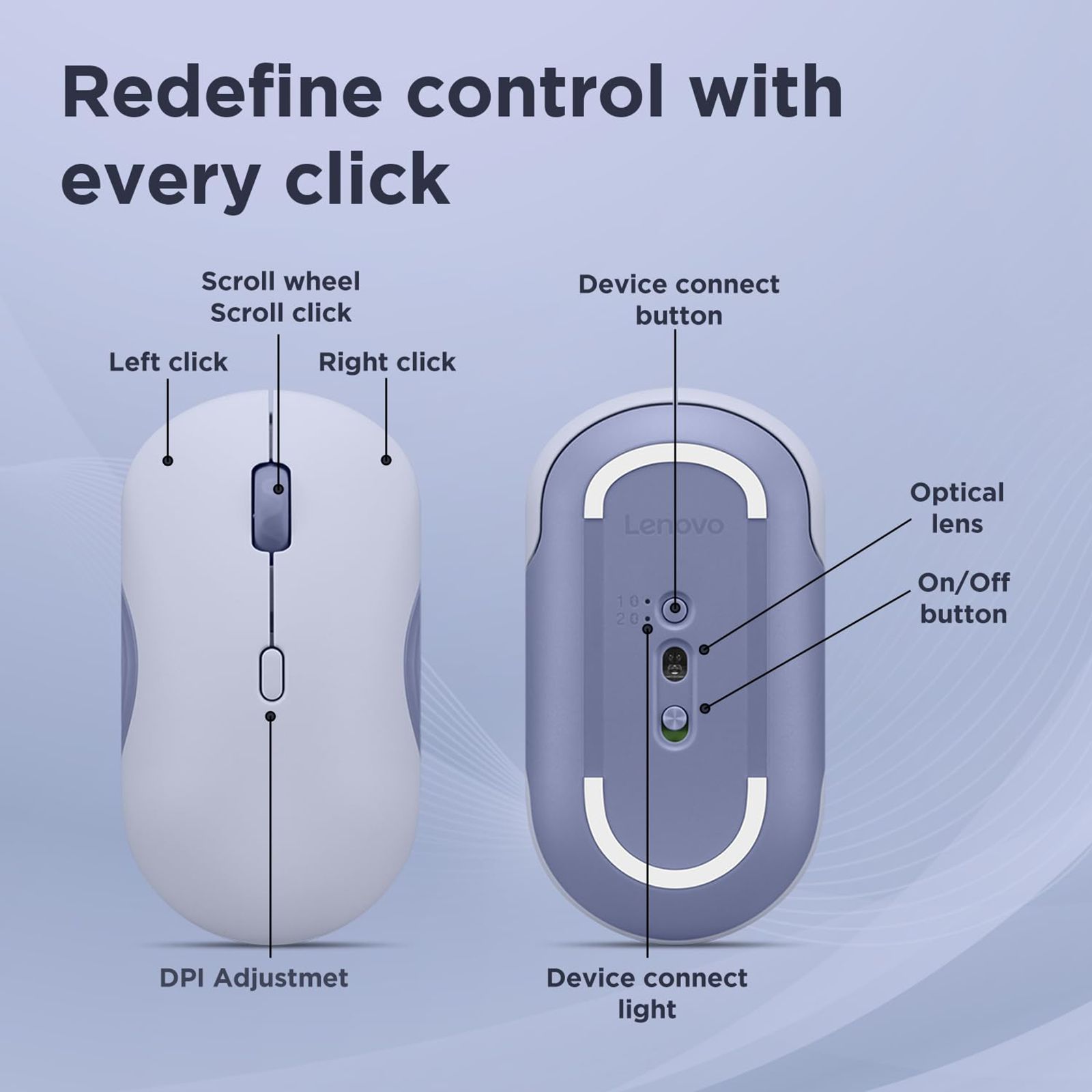 Lenovo 350 Silent Bluetooth 5.3 Wireless Optical Performance Mouse with Customizable Buttons (2400 DPI Adjustable, Full-size Ambidextrous Ergonomic, Meta Grape)_11