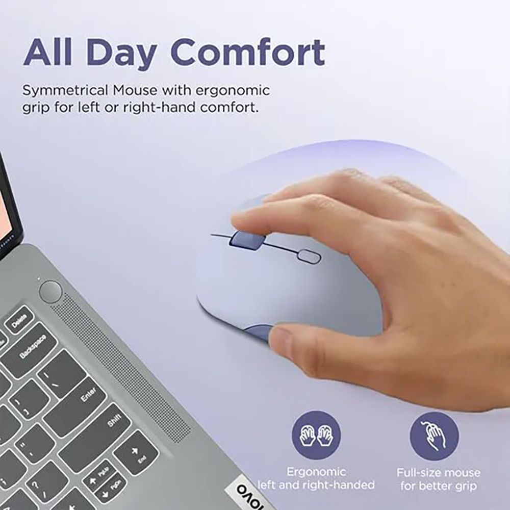 Lenovo 350 Silent Bluetooth 5.3 Wireless Optical Performance Mouse with Customizable Buttons (2400 DPI Adjustable, Full-size Ambidextrous Ergonomic, Meta Grape)_13