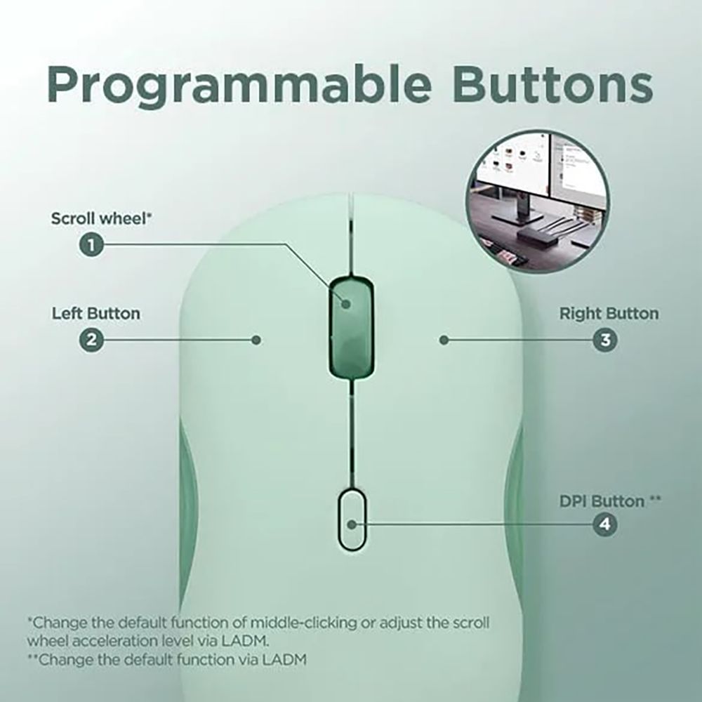 Lenovo 350 Silent Bluetooth 5.3 Wireless Optical Performance Mouse with Customizable Buttons (2400 DPI Adjustable, Full-size Ambidextrous Ergonomic, Breeze Moss)_17