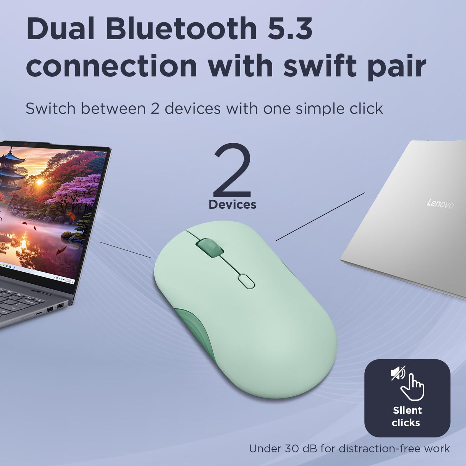 Lenovo 350 Silent Bluetooth 5.3 Wireless Optical Performance Mouse with Customizable Buttons (2400 DPI Adjustable, Full-size Ambidextrous Ergonomic, Breeze Moss)_6