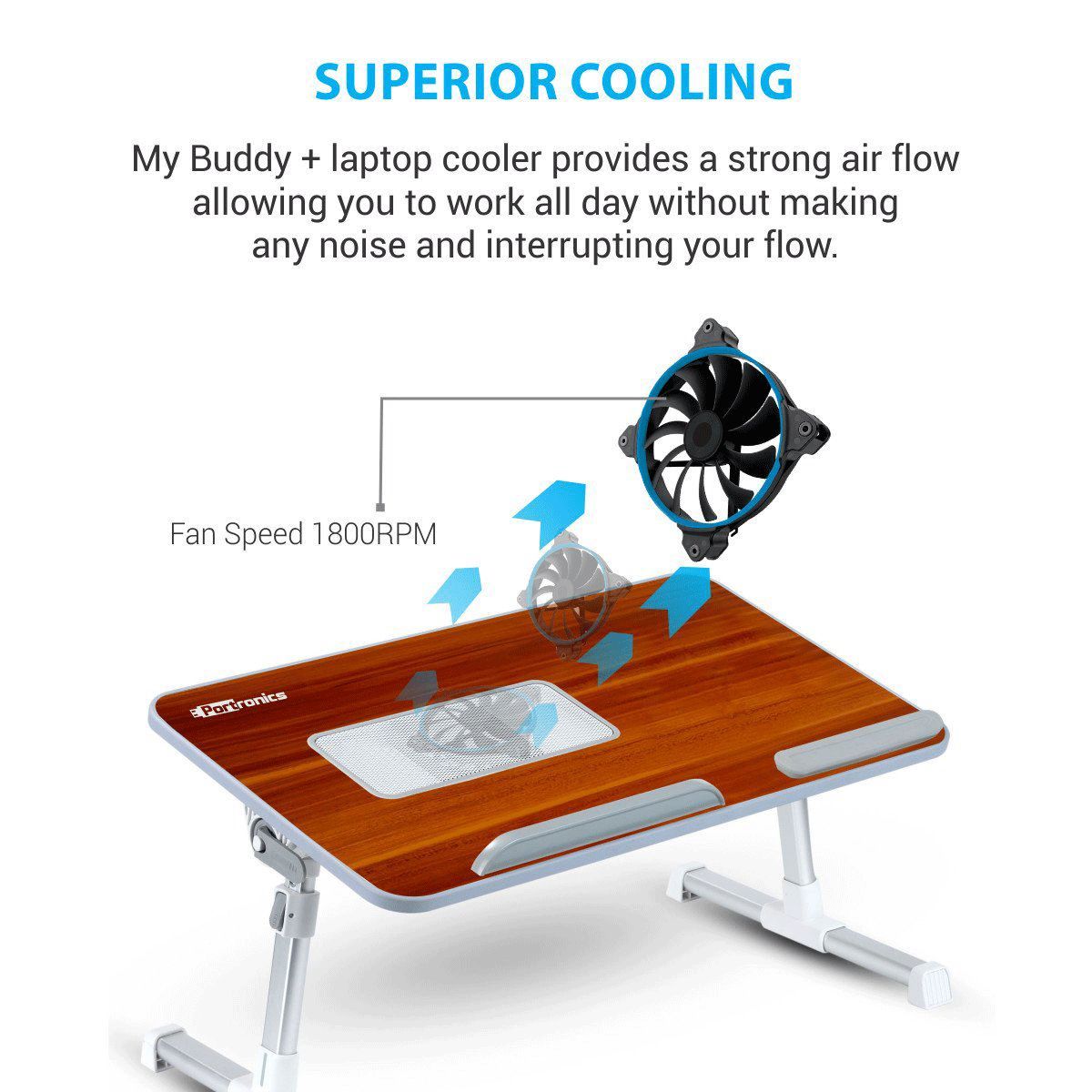 PORTRONICS My Buddy Plus Portable Laptop Stand (USB 2.0 Connector, POR-895, Brown)_5