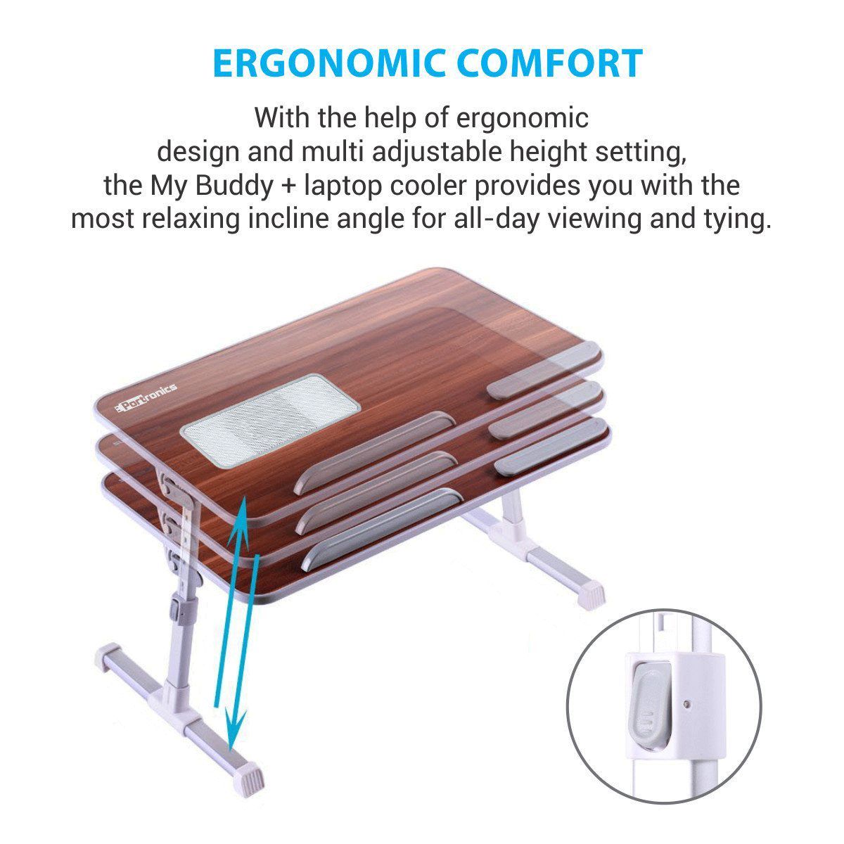 PORTRONICS My Buddy Plus Portable Laptop Stand (USB 2.0 Connector, POR-895, Brown)_6