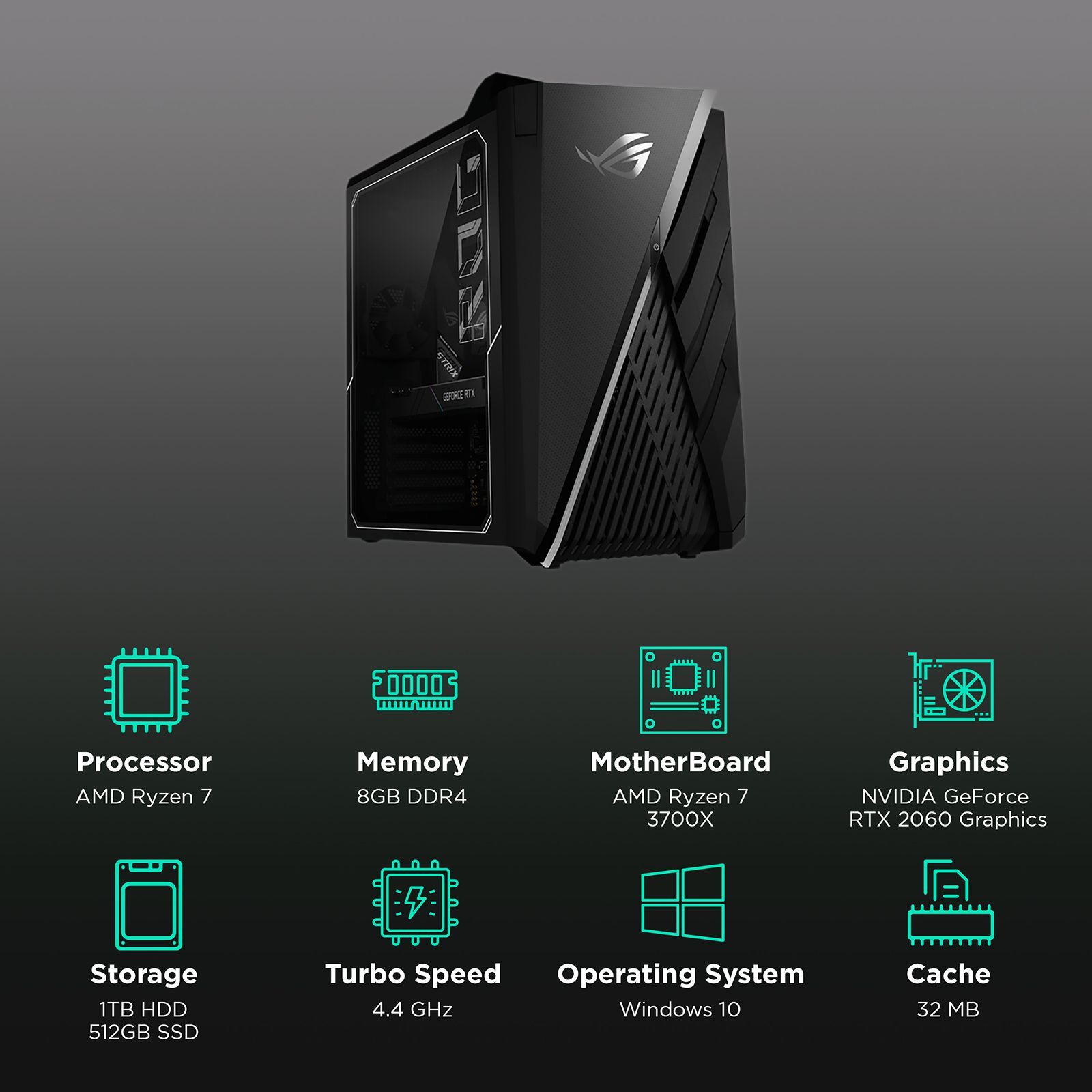 ASUS ROG Strix G35DX-IN008T (90PD02W1-M04690) Ryzen 7 Windows 10 Home Gaming CPU (8GB, RAM 1TB HDD + 512GB SSD, NVIDIA GeForce RTX 2060 + 6GB Graphics, Star Black)_2
