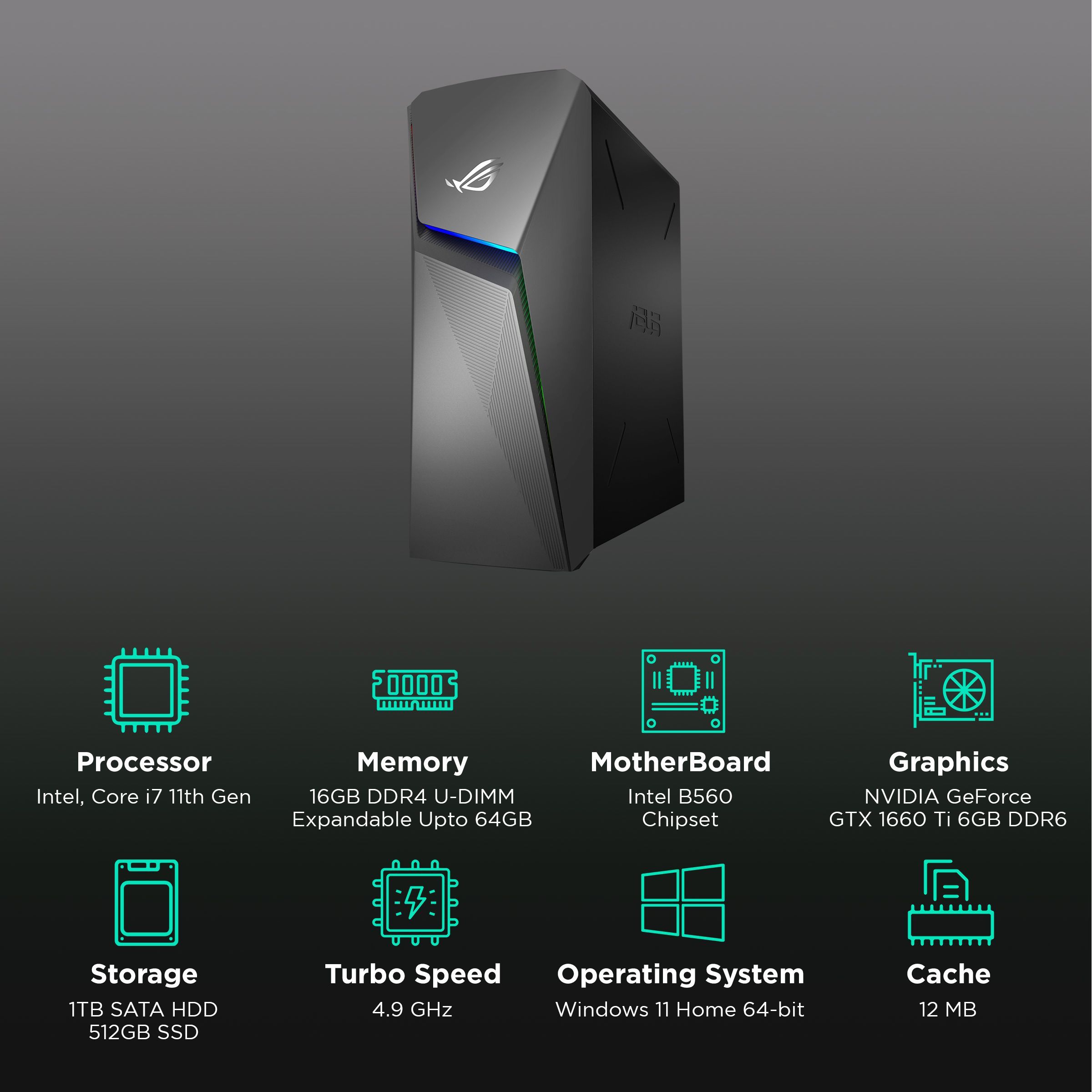 ASUS ROG Strix Core i7 Tower PC (16GB, 1TB HDD, 512GB SSD, NVIDIA GeForce GTX1660TI, Windows 11 Home, Gray) ASUS ROG Strix Core i7 Tower PC (16GB, 1TB HDD, 512GB SSD, NVIDIA GeForce GTX1660TI, Windows 11 Home, Gray)_3