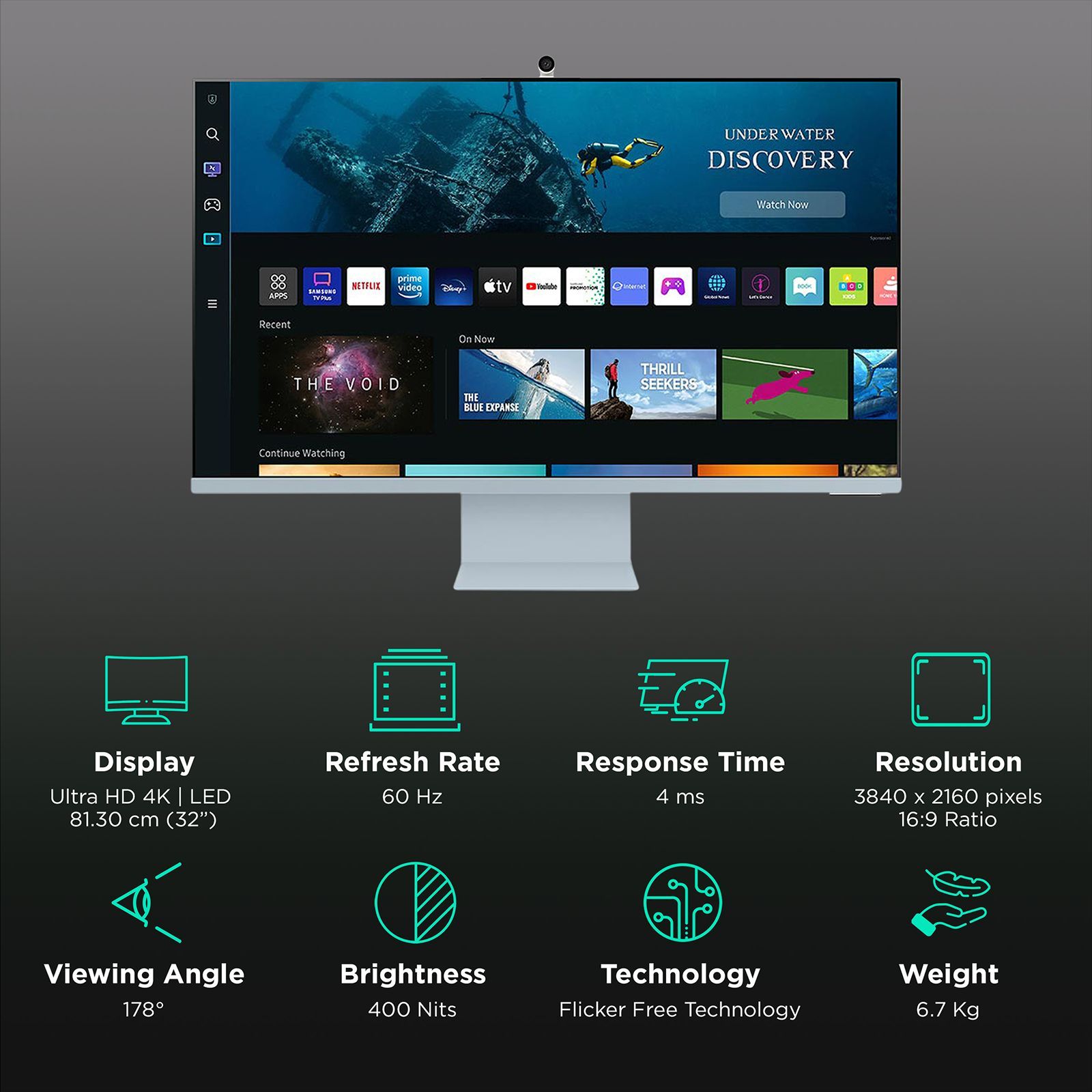 SAMSUNG M8 81.3 cm (32 inch) Ultra HD 4K VA Panel LED Ultra Wide Height Adjustable Monitor with Flicker-Free Technology_2