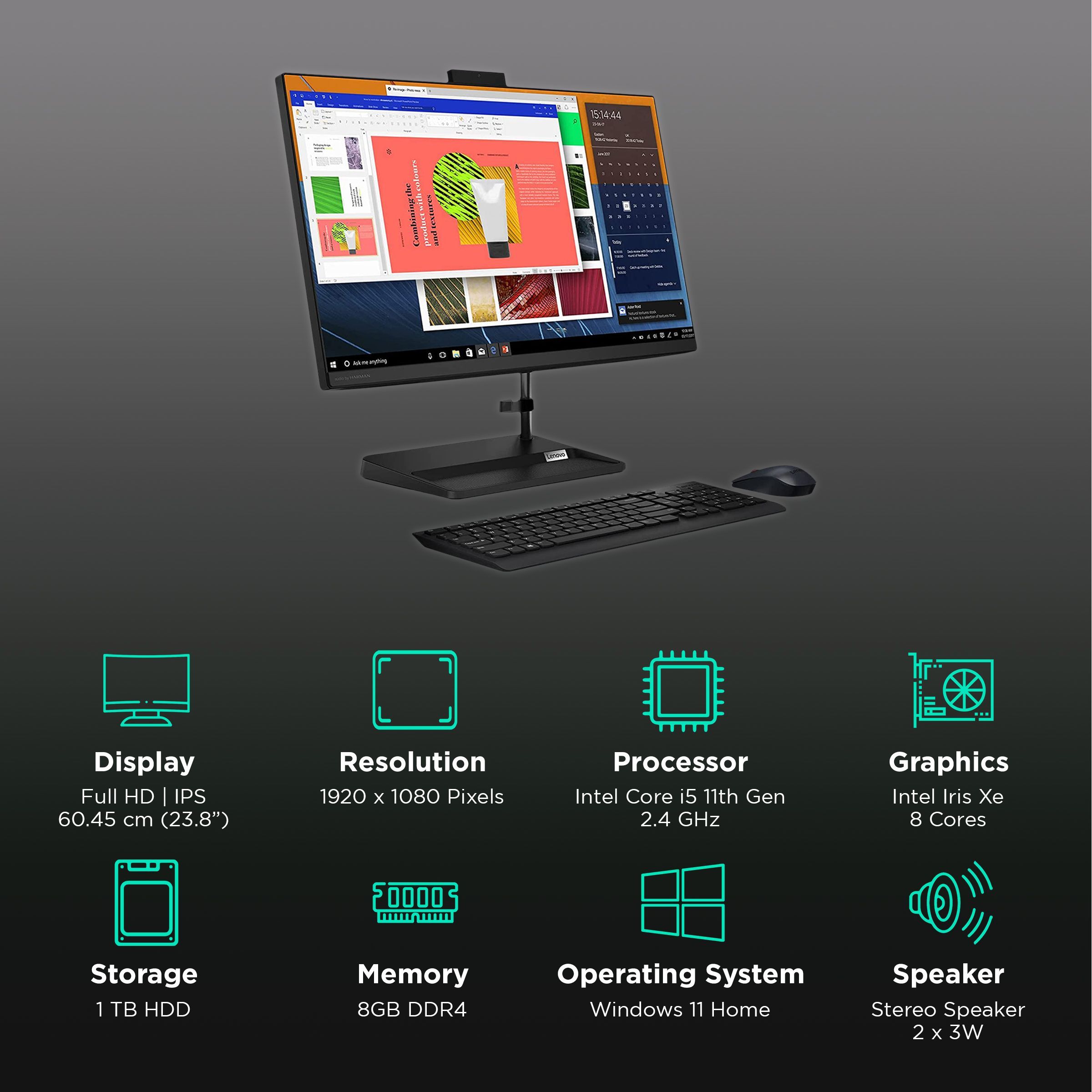 Lenovo IdeaCentre AIO 3 23.8 Inch Full HD IPS Display Intel Core i5 11th Gen Windows 11 Home Desktop (8GB, 1TB HDD, Intel Iris Xe)_3