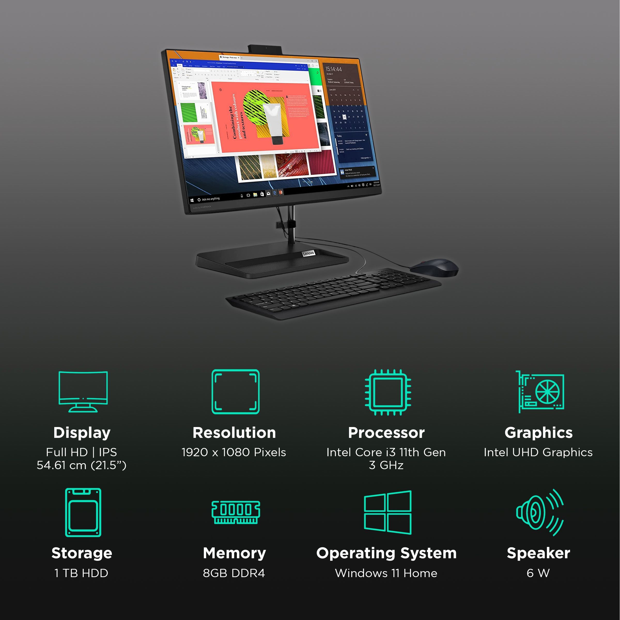 Lenovo IdeaCentre AIO 3 21.5 Inch Full HD IPS Display Intel Core i3 11th Gen Windows 11 Home Desktop (8GB, 1TB HDD, Intel UHD Graphics)_3