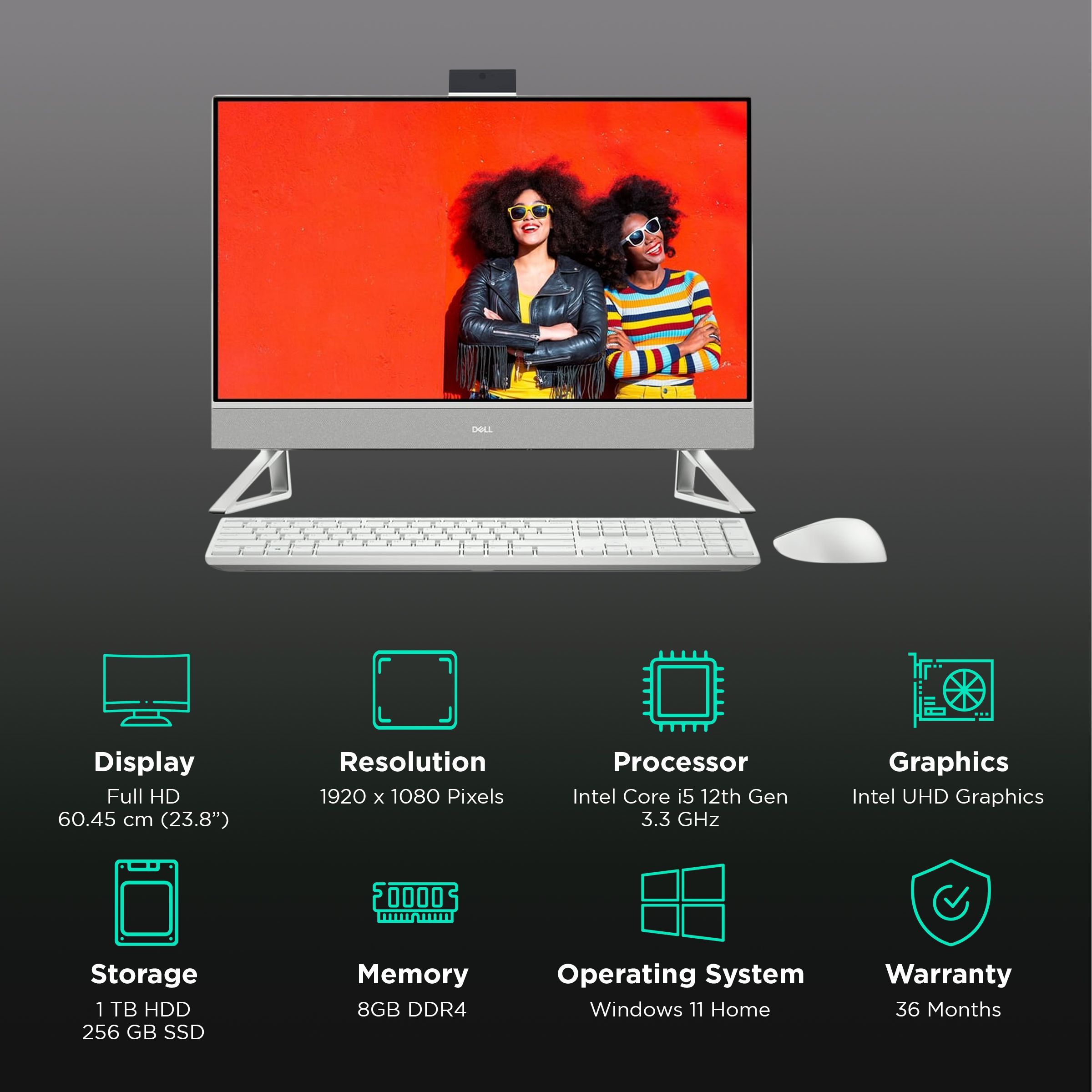 DELL Inspiron 5410 23.8 Inch Full HD Display Intel Core i5 12th Gen Windows 11 Home Desktop (8GB, 1TB HDD, 256GB SSD, Intel UHD)_3