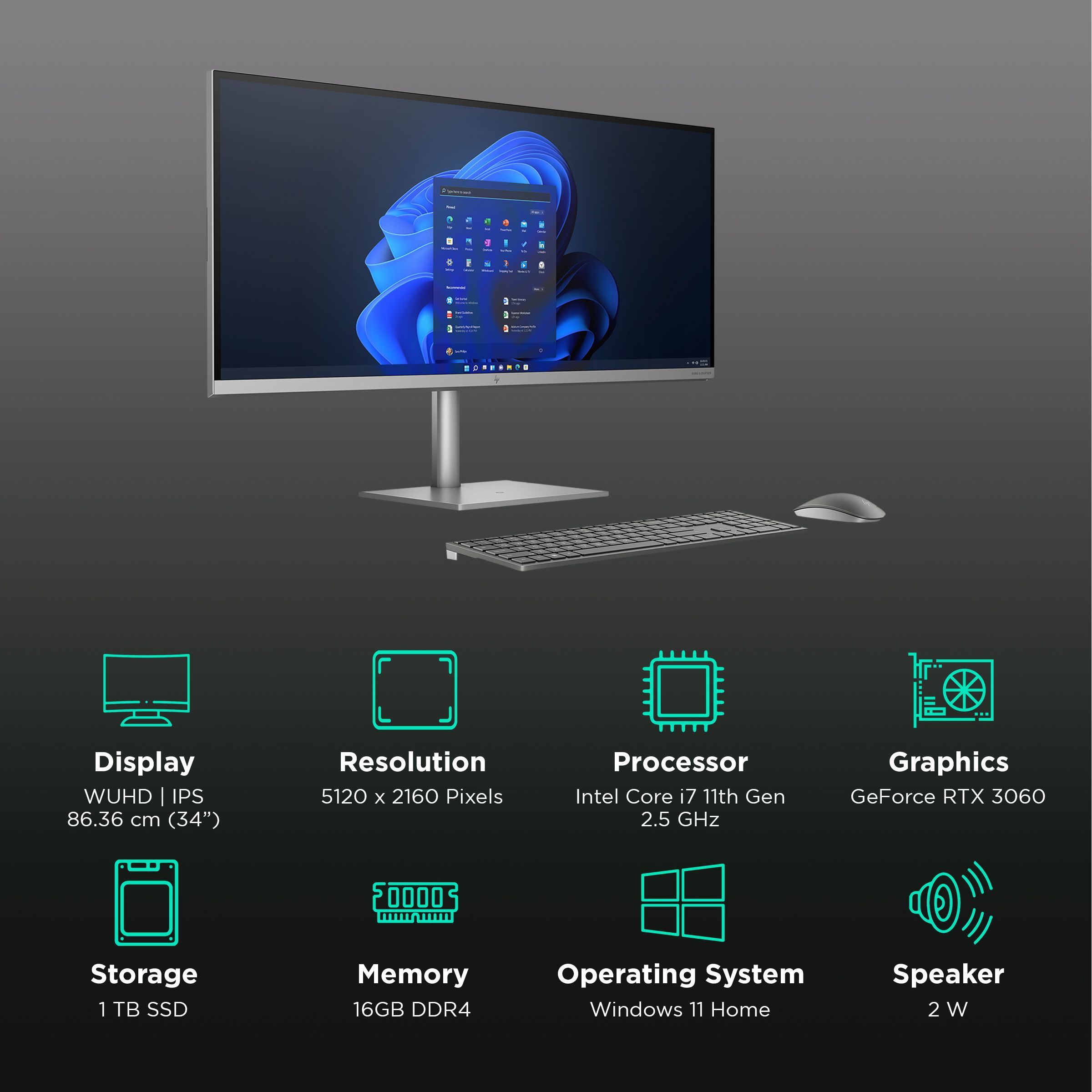 HP ENVY 34-c0679in 34 Inch WUHD IPS Display Intel Core i7 11th Gen Windows 11 Home Desktop (16GB, 1TB SSD, NVIDIA GeForce RTX 3060)_3