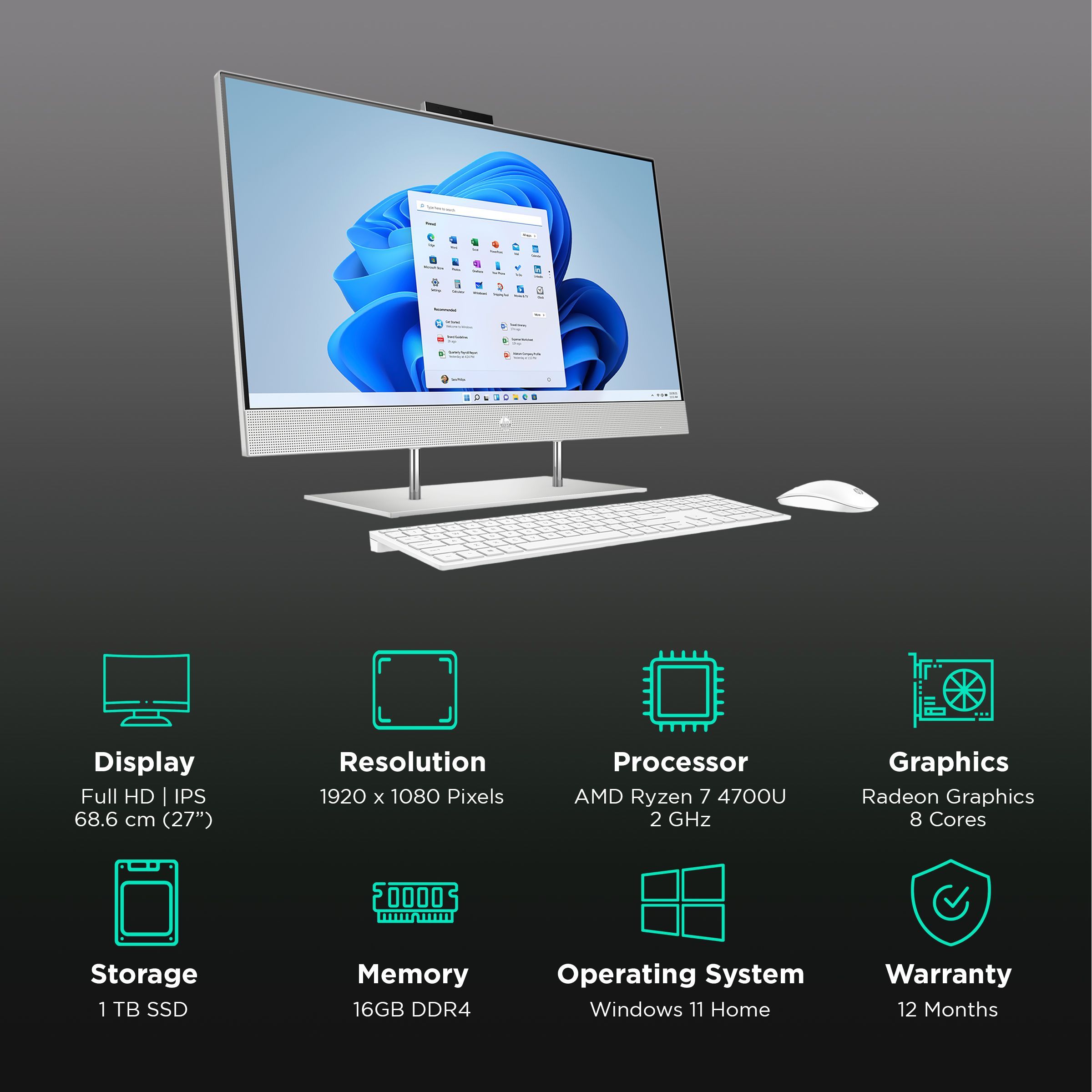 HP 27-dp1222in 27 Inch Full HD IPS Display AMD Ryzen 7 Windows 11 Home Desktop (16GB, 1TB SSD, AMD Radeon)_3