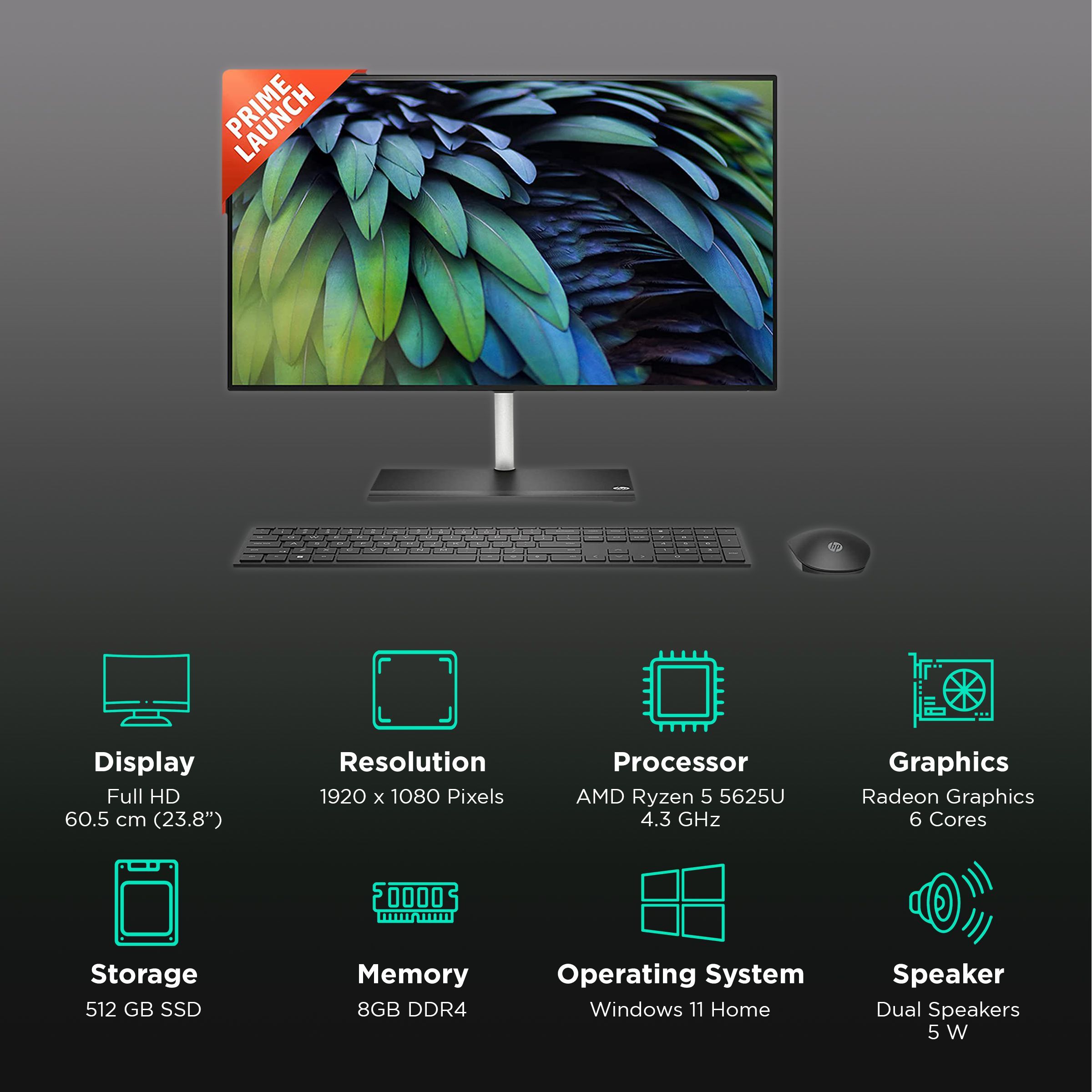 HP 24-ck0678in 23.8 Inch Full HD Display AMD Ryzen 5 Windows 11 Home Desktop (8GB, 512GB SSD, AMD Radeon)_3