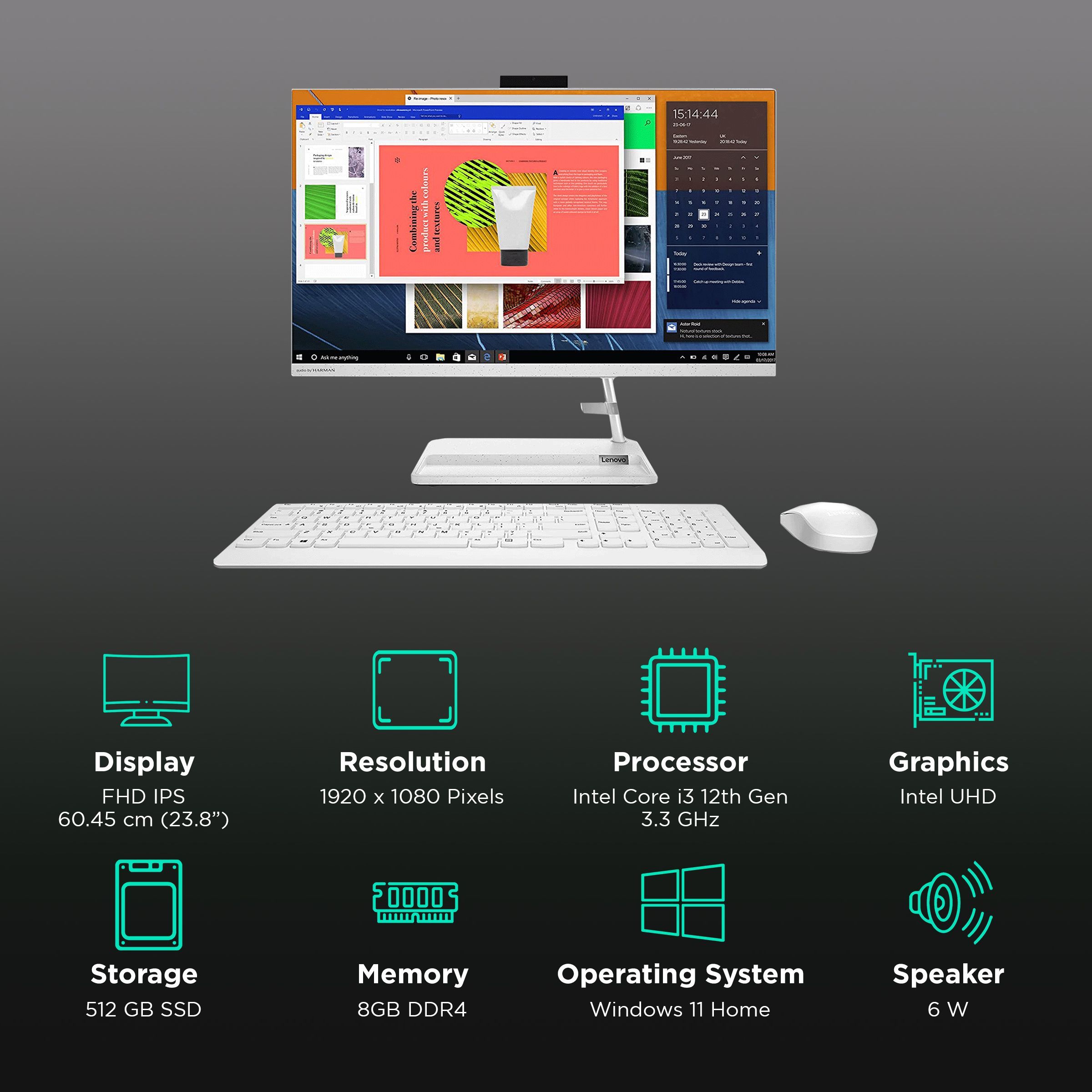 Lenovo IdeaCentre AIO 3 24IAP7 23.8 Inch Full HD IPS Display Intel Core i3 12th Gen Windows 11 Home All-in-One Desktop (8GB, 512GB SSD, Intel UHD)_3