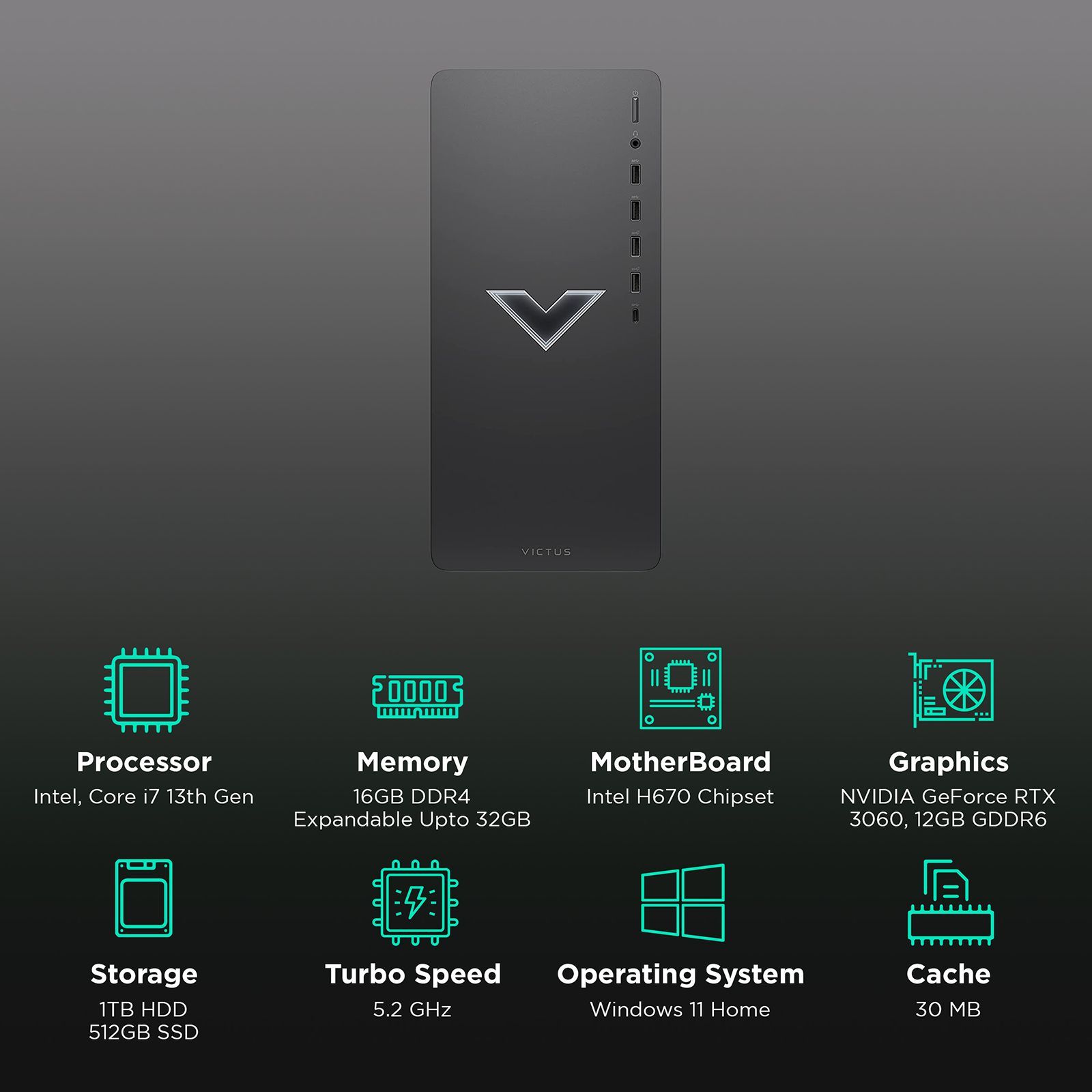 HP Victus Core i7 13th Gen CPU (16GB, 1TB HDD, 512GB SSD, NVIDIA GeForce RTX 3060, Windows 11 Home, Mica Silver Metal)_3