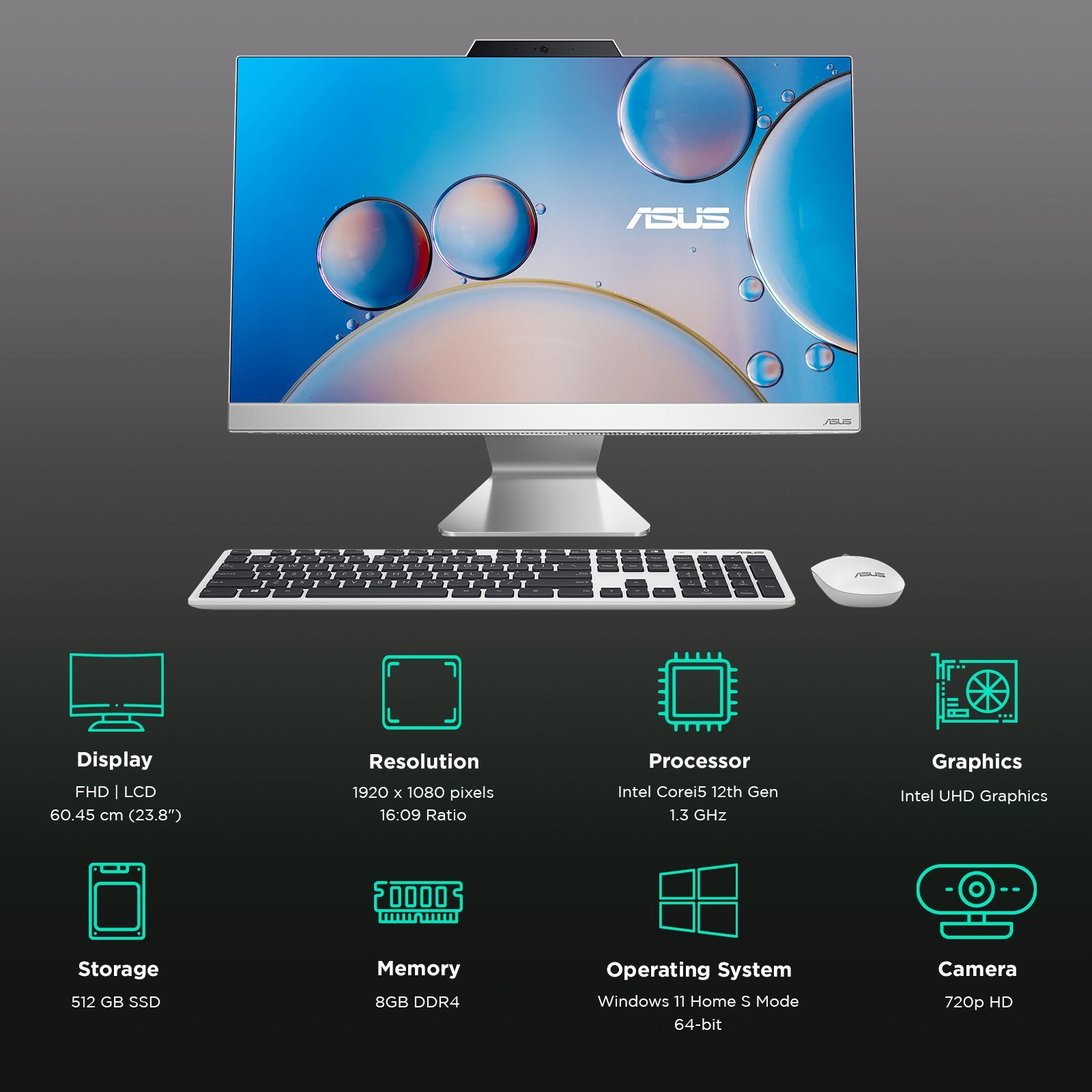 ASUS Vivo AIO 23.8 Inch Full HD LCD Display Intel Core i5 12th Gen Windows 11 Home Desktop (8GB, 512GB SSD, Intel UHD)_3