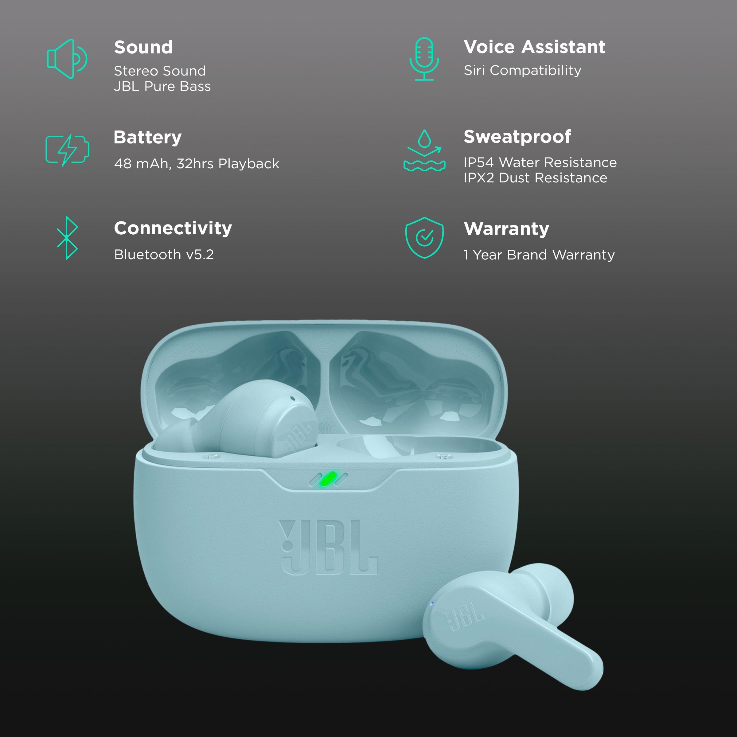 JBL Wave Beam JBLWBEAMMIT TWS Earbuds (IP54 Water Resistant, Deep Bass Sound, Mint)_2