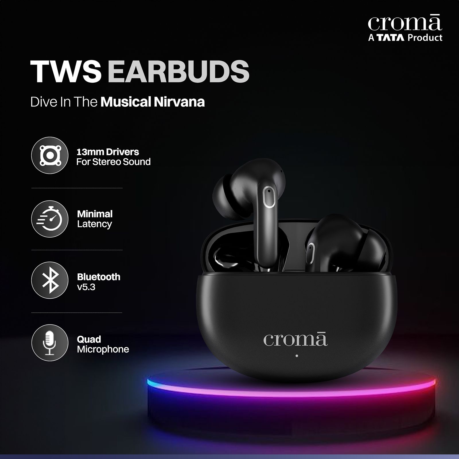 Croma CRSE045EPA030201 TWS Earbuds with Environmental Noise Cancellation (IPX4 Water Resistant, Siri & Google Voice Assistant, Black) Croma CRSE045EPA030201 TWS Earbuds with Environmental Noise Cancellation (IPX4 Water Resistant, Siri & Google Voice Assistant, Black)_8