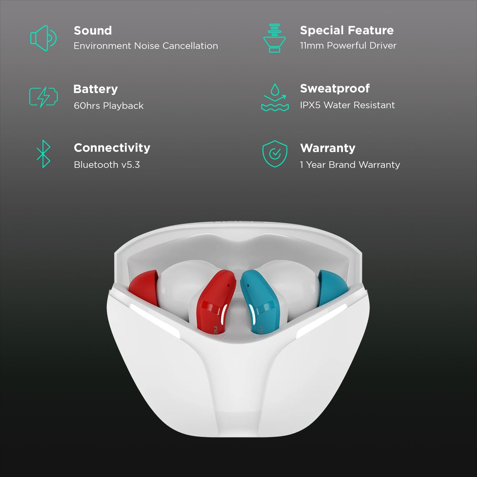 noise Buds MVP 102 TWS Earbuds with Environmental Noise Cancellation (IPX5 Water Resistant, Up to 60 Hours Playtime, Valant White)_2