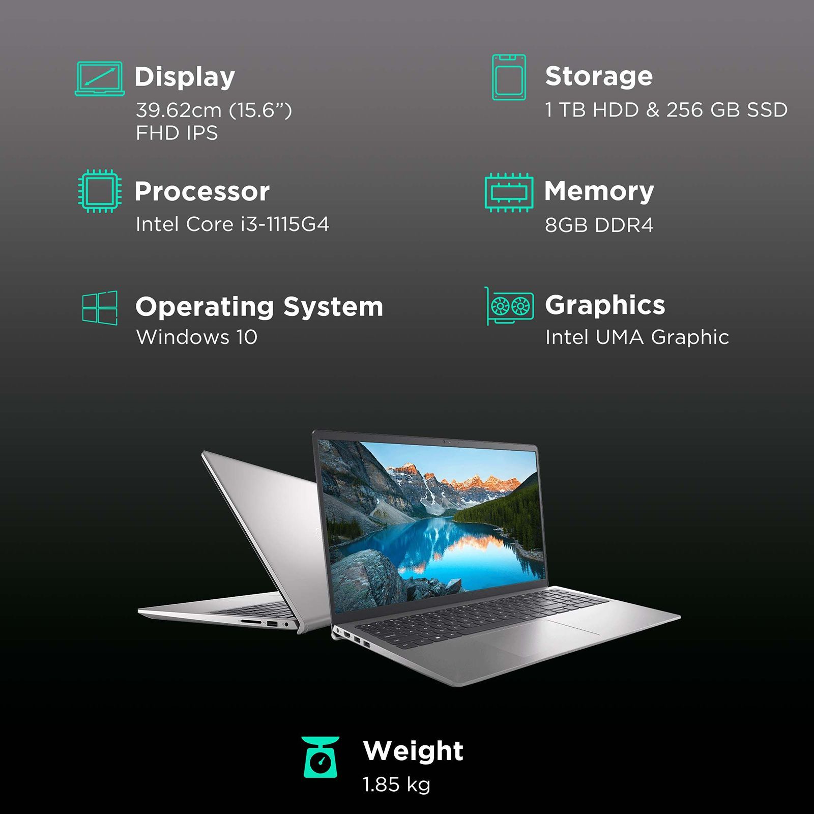 DELL Inspiron 3511 Intel Core i3 11th Gen (15.6 inch, 8GB, 1TB and 256GB, Windows 10, MS Office 2021, Intel UMA Graphics, FHD IPS Display, Silver, D560648WIN9S)_3