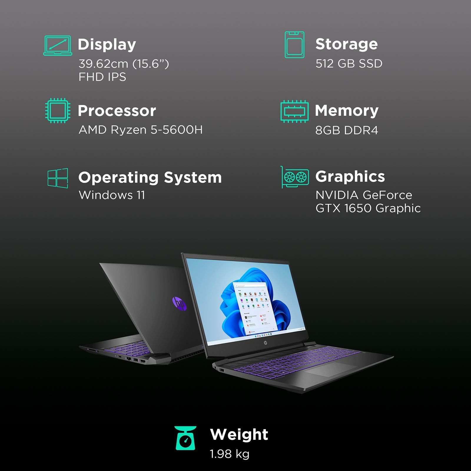 HP Pavilion 15-ec2150AX AMD Ryzen 5 (15.6 inch, 8GB, 512GB, Windows 11, NVIDIA GeForce GTX 1650 Graphics, FHD IPS Display, Shadow Black, 589X6PA) HP Pavilion 15-ec2150AX AMD Ryzen 5 (15.6 inch, 8GB, 512GB, Windows 11, NVIDIA GeForce GTX 1650 Graphics, FHD IPS Display, Shadow Black, 589X6PA)_3